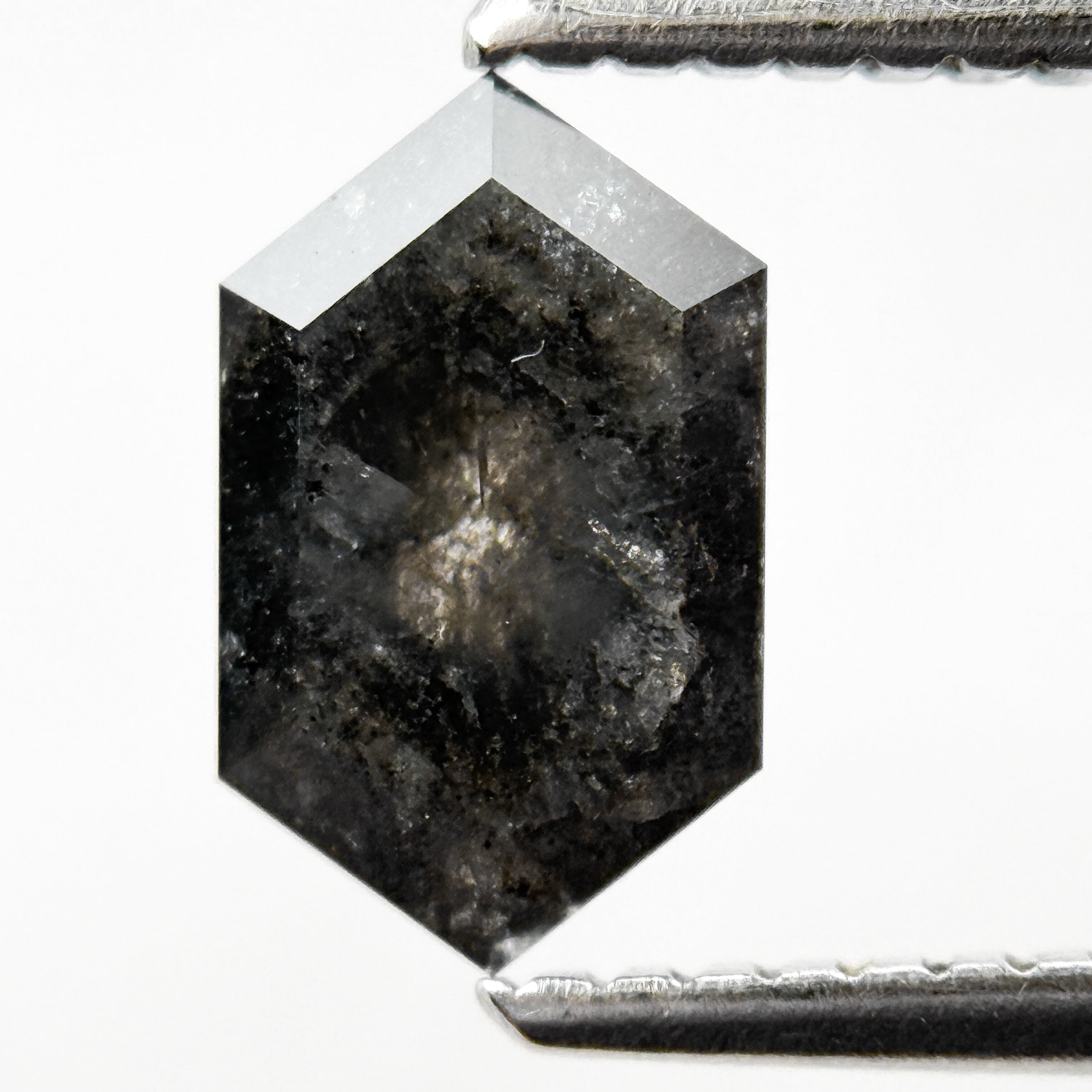 1.09 Ct Hexagon Rose Cut Grey Natural Salt and Pepper Diamond