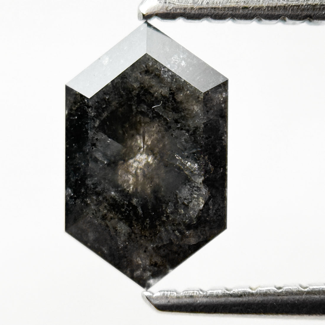 1.09 Ct Hexagon Rose Cut Grey Natural Salt and Pepper Diamond