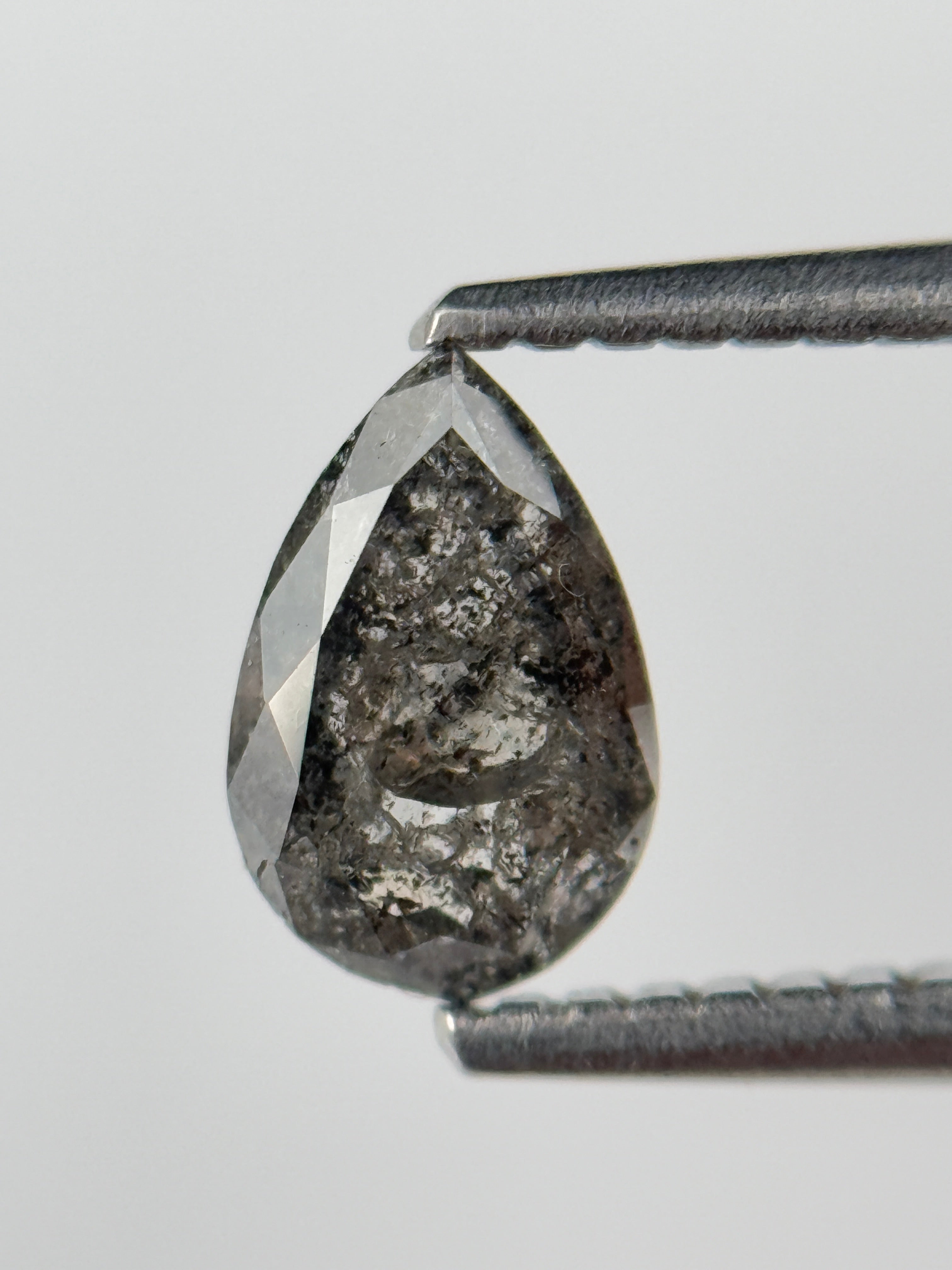 0.77 Ct Pear Rose Cut Grey Natural Salt and Pepper Diamond