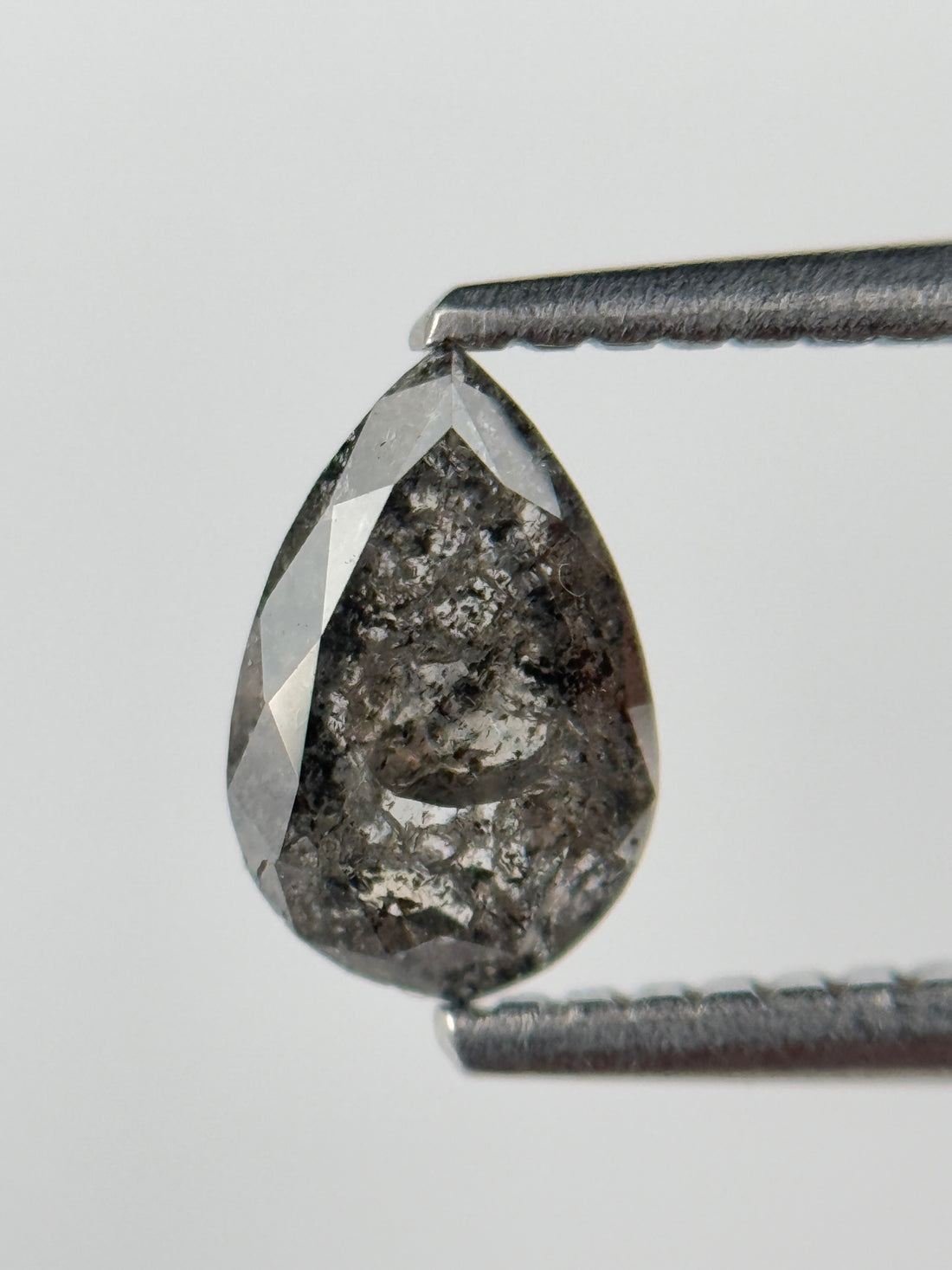 0.77 Ct Pear Rose Cut Grey Natural Salt and Pepper Diamond