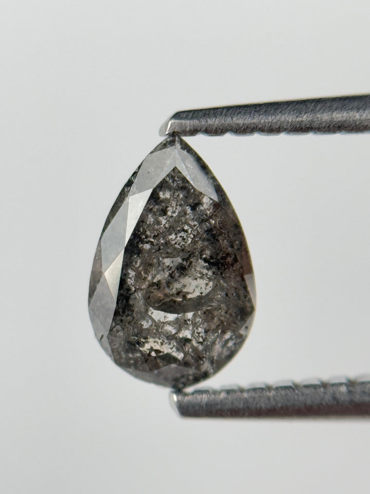 0.77 Ct Pear Rose Cut Grey Natural Salt and Pepper Diamond