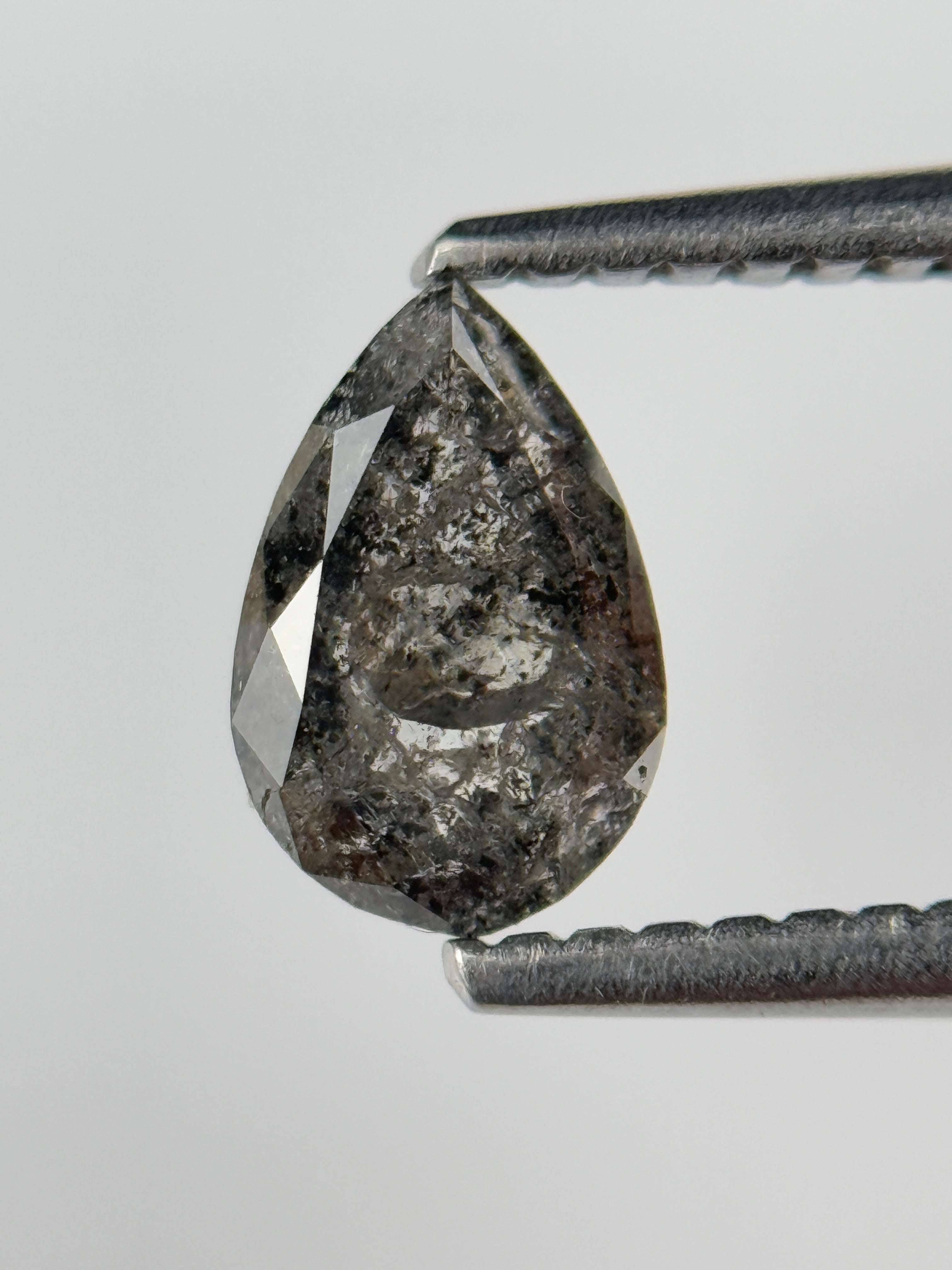 0.77 Ct Pear Rose Cut Grey Natural Salt and Pepper Diamond