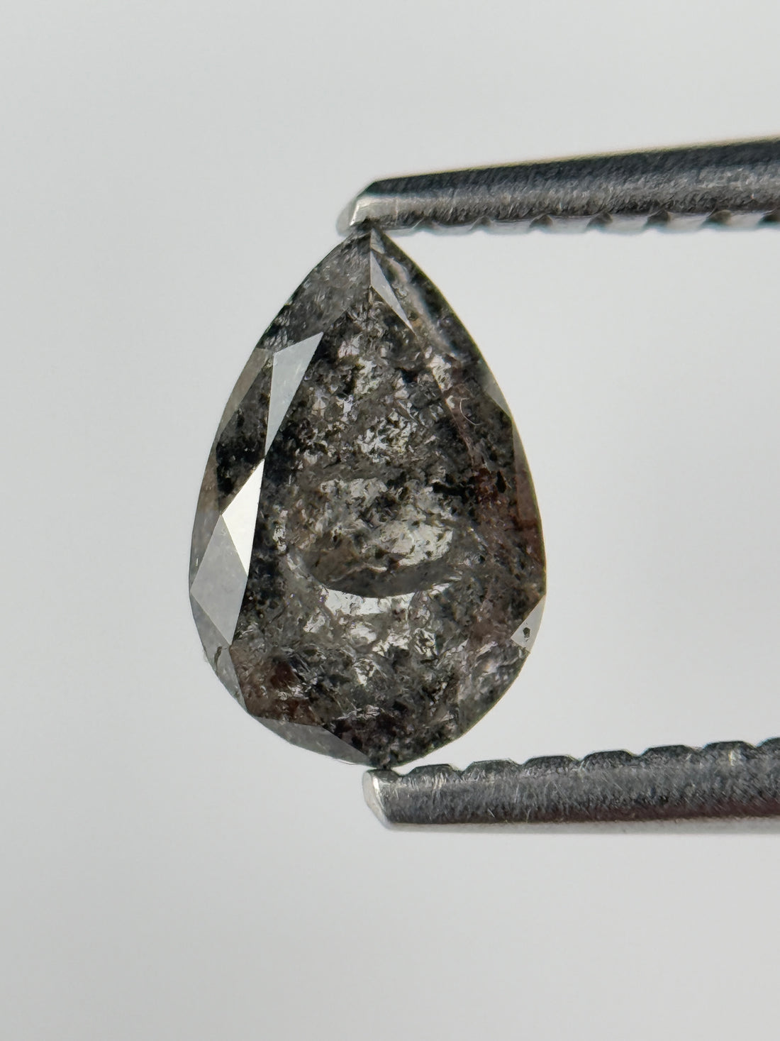 0.77 Ct Pear Rose Cut Grey Natural Salt and Pepper Diamond