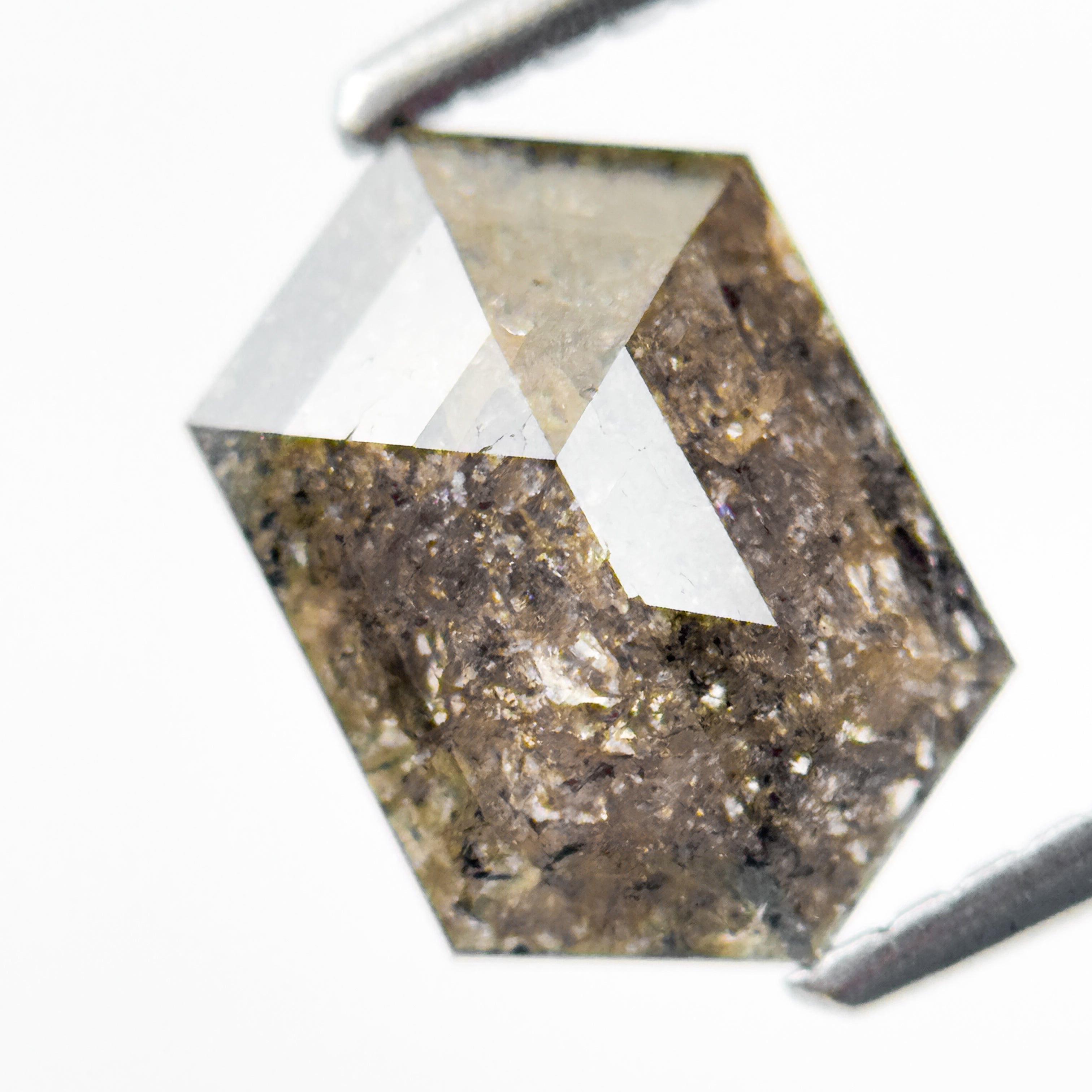 1.92 Ct Hexagon Rose Cut Yellow Natural Salt and Pepper Diamond