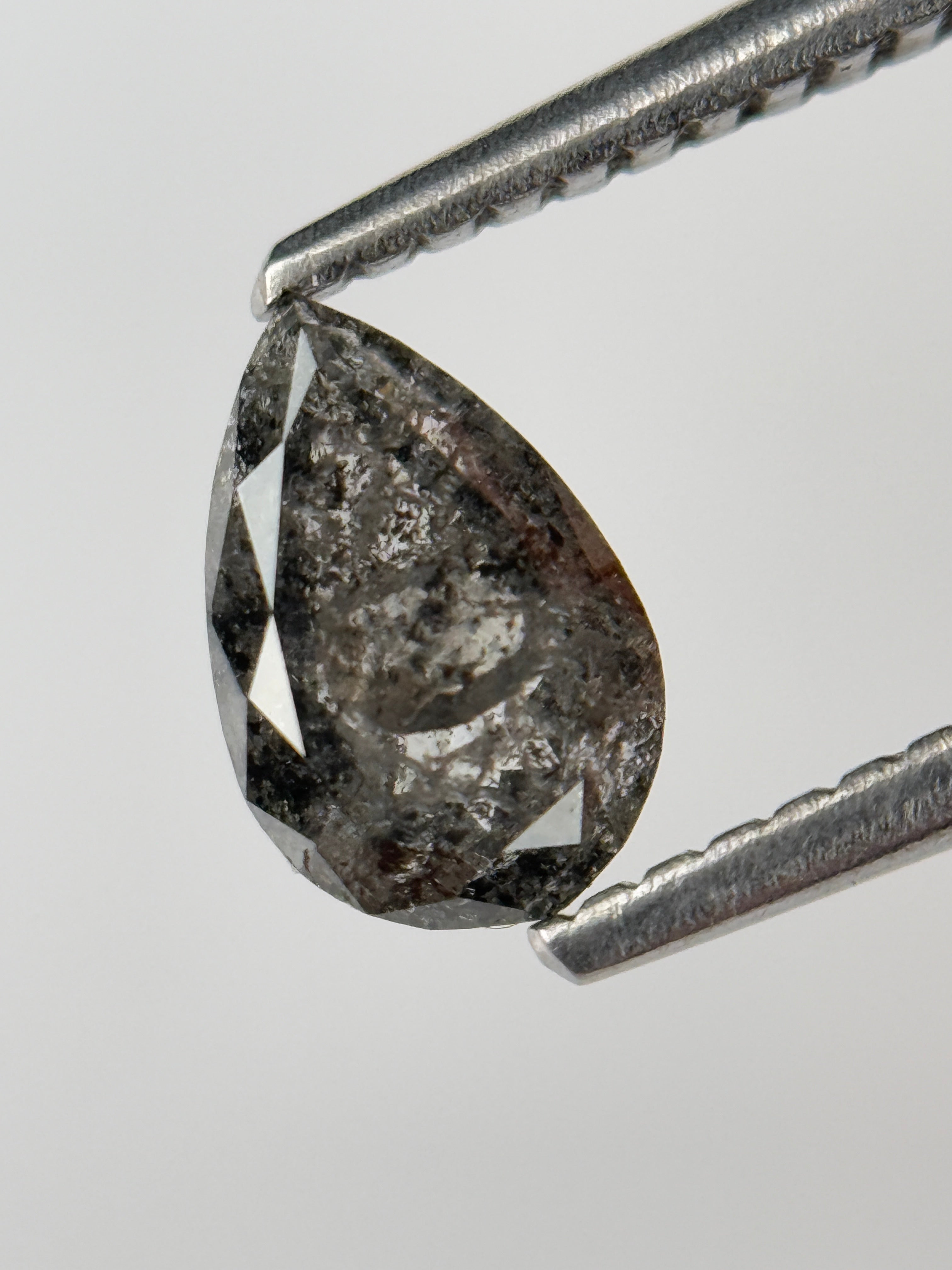 0.77 Ct Pear Rose Cut Grey Natural Salt and Pepper Diamond