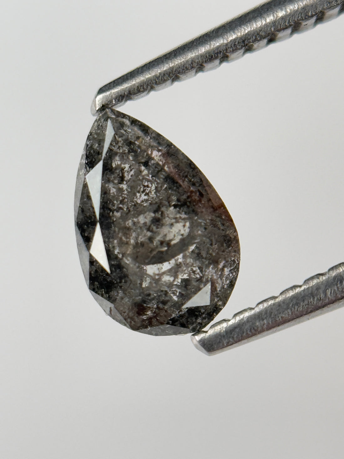 0.77 Ct Pear Rose Cut Grey Natural Salt and Pepper Diamond