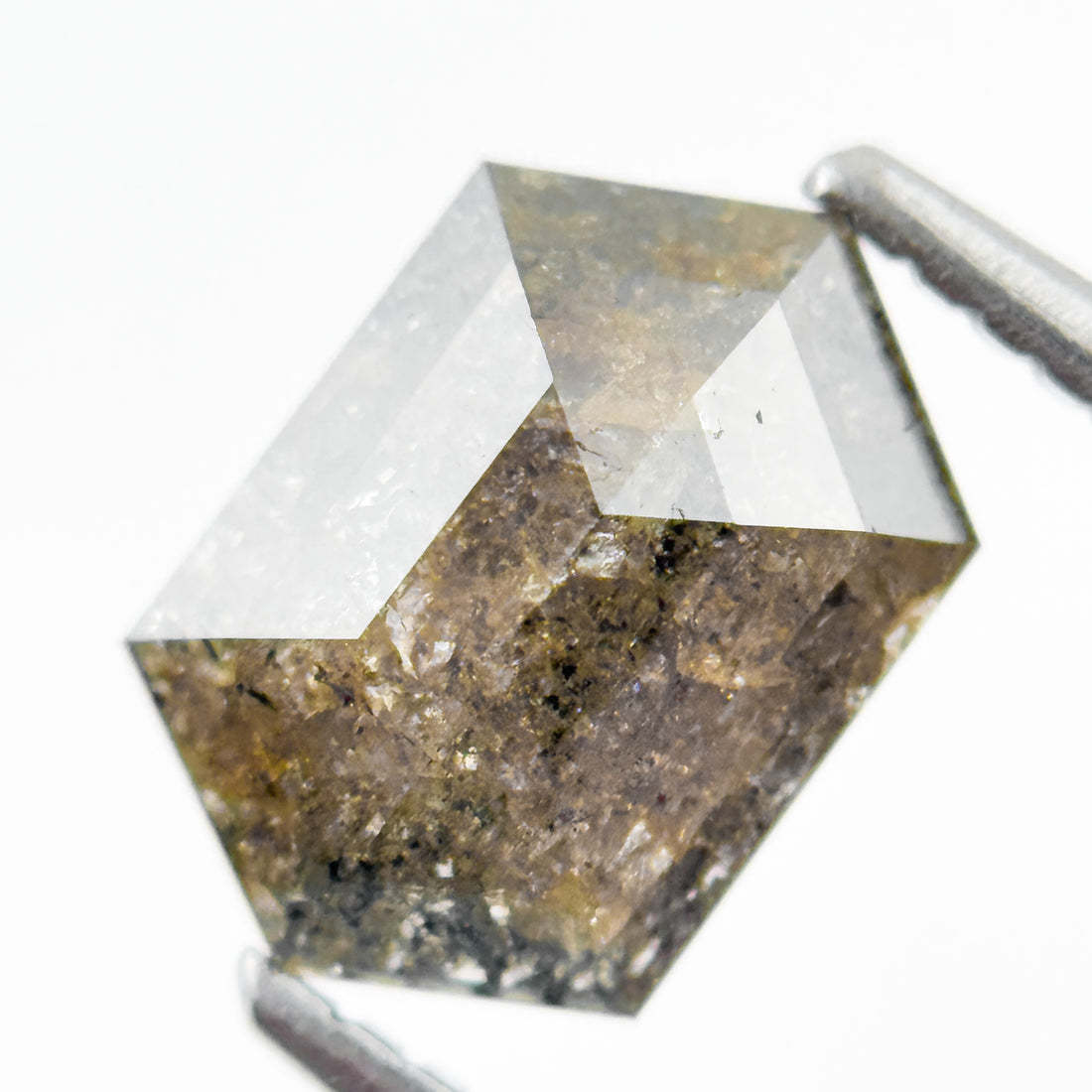 1.92 Ct Hexagon Rose Cut Yellow Natural Salt and Pepper Diamond