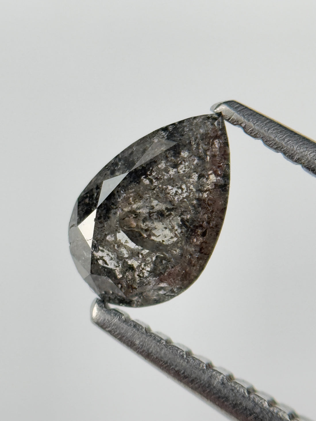 0.77 Ct Pear Rose Cut Grey Natural Salt and Pepper Diamond