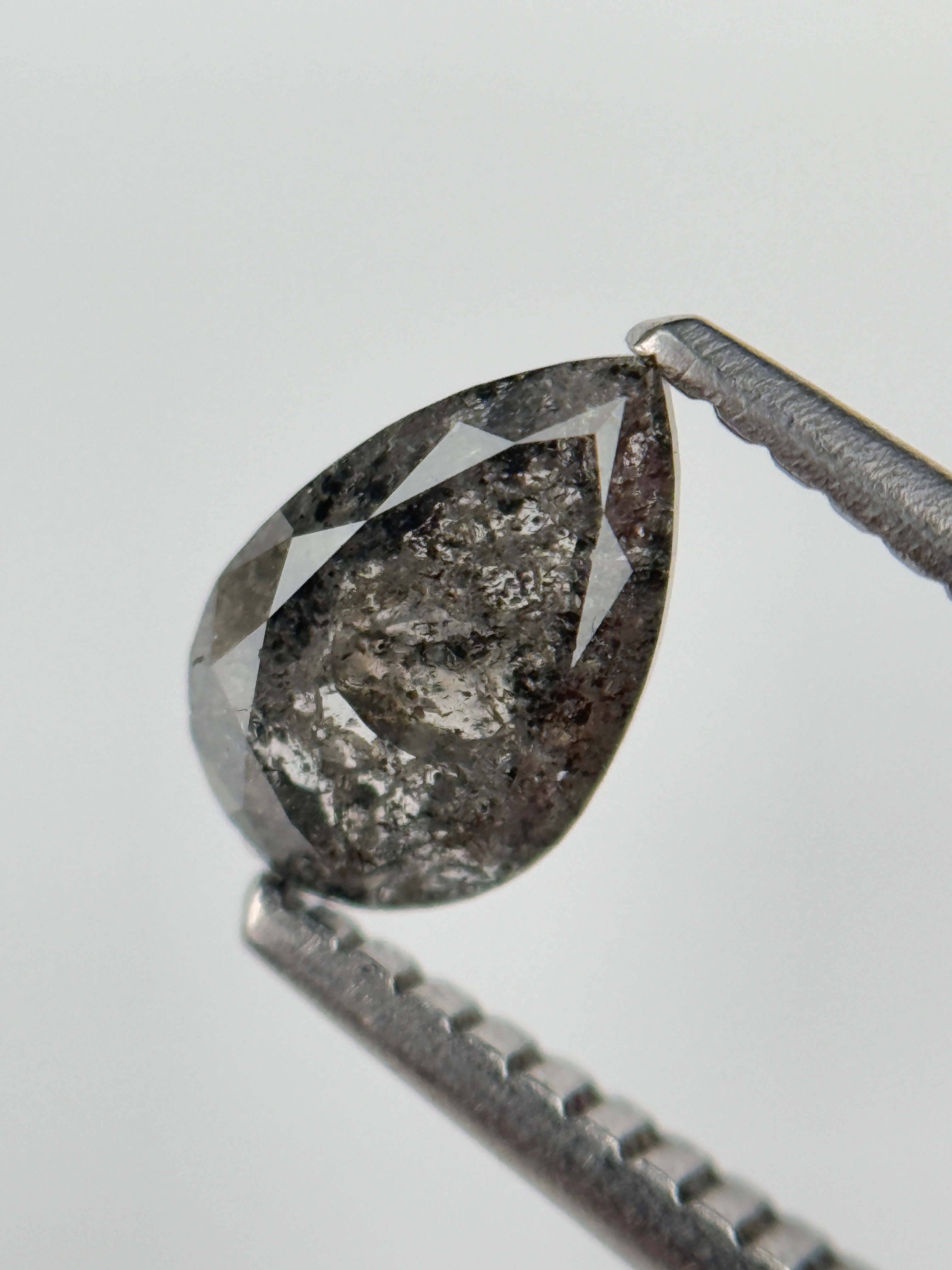 0.77 Ct Pear Rose Cut Grey Natural Salt and Pepper Diamond