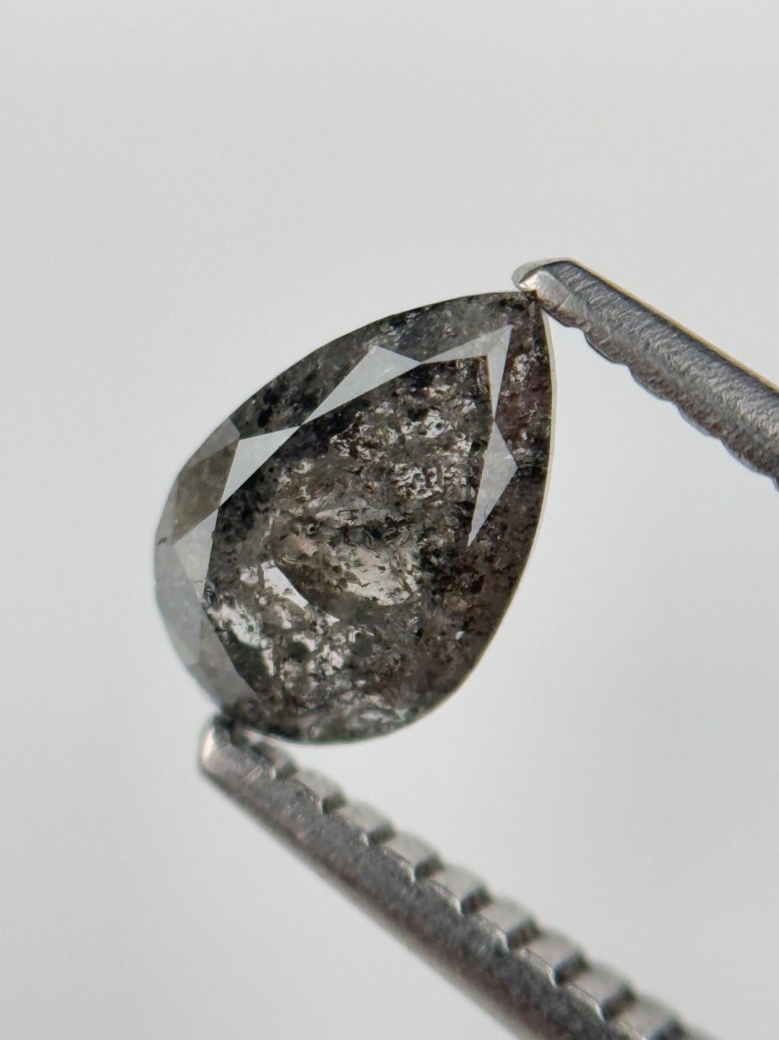 0.77 Ct Pear Rose Cut Grey Natural Salt and Pepper Diamond