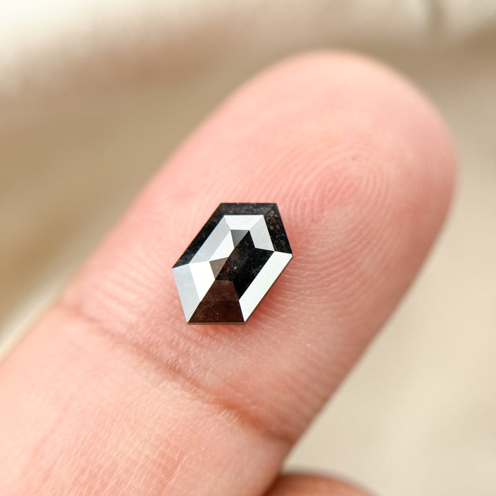 1.09 Ct Hexagon Rose Cut Grey Natural Salt and Pepper Diamond