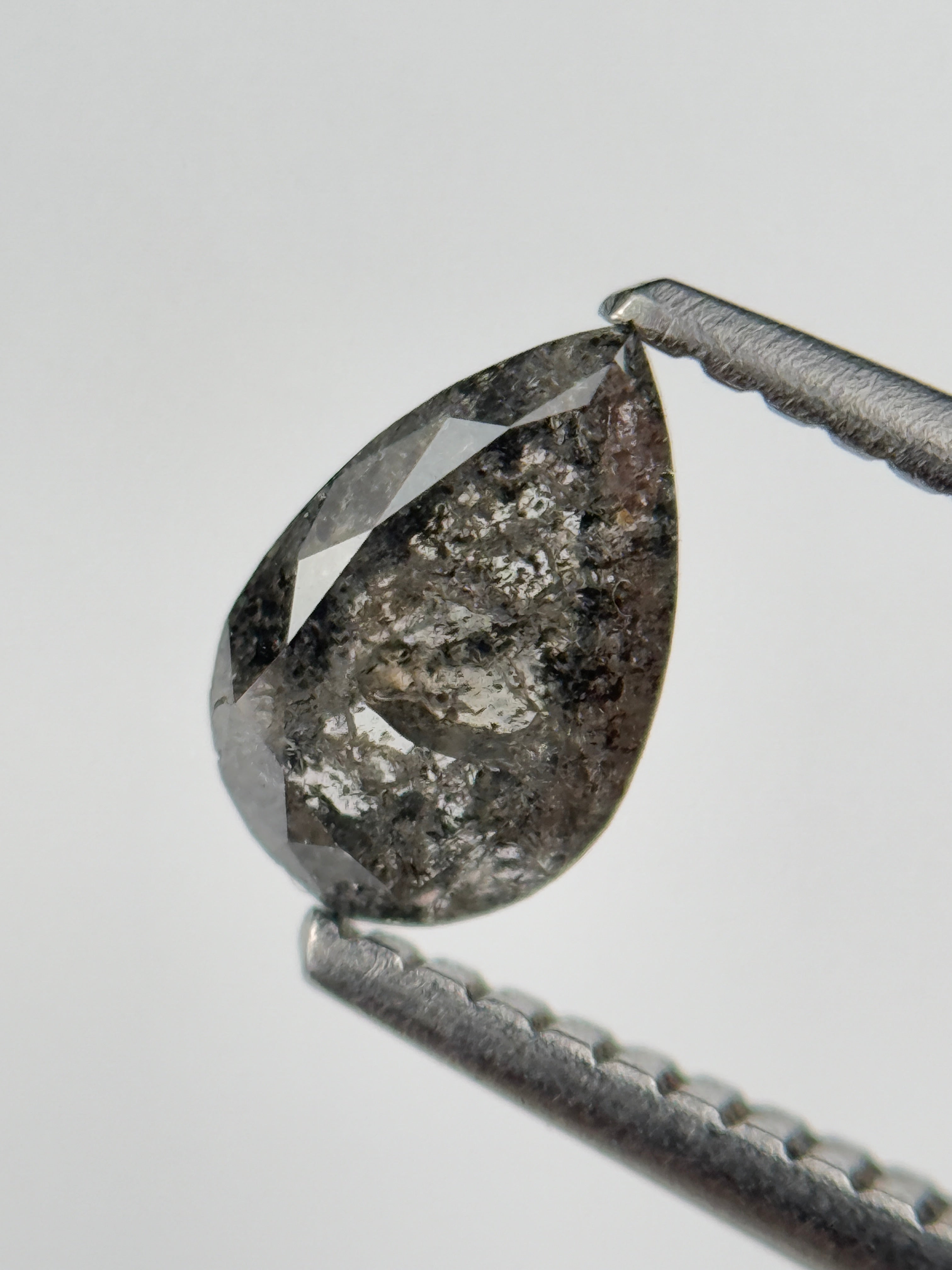 0.77 Ct Pear Rose Cut Grey Natural Salt and Pepper Diamond