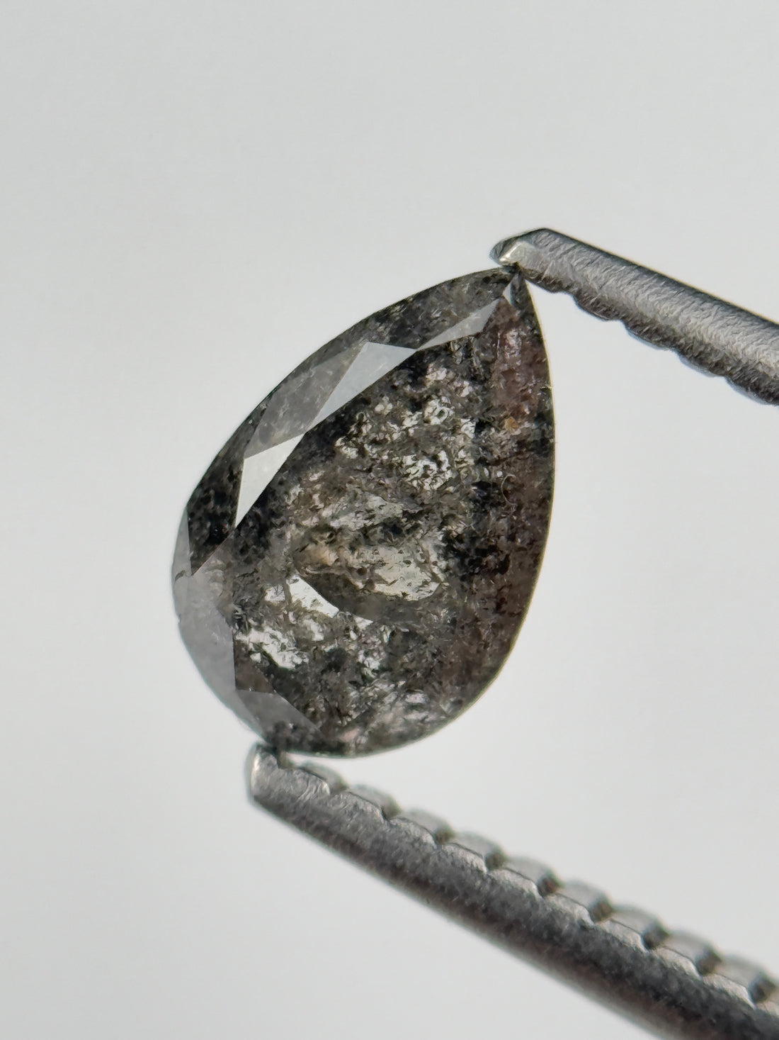 0.77 Ct Pear Rose Cut Grey Natural Salt and Pepper Diamond