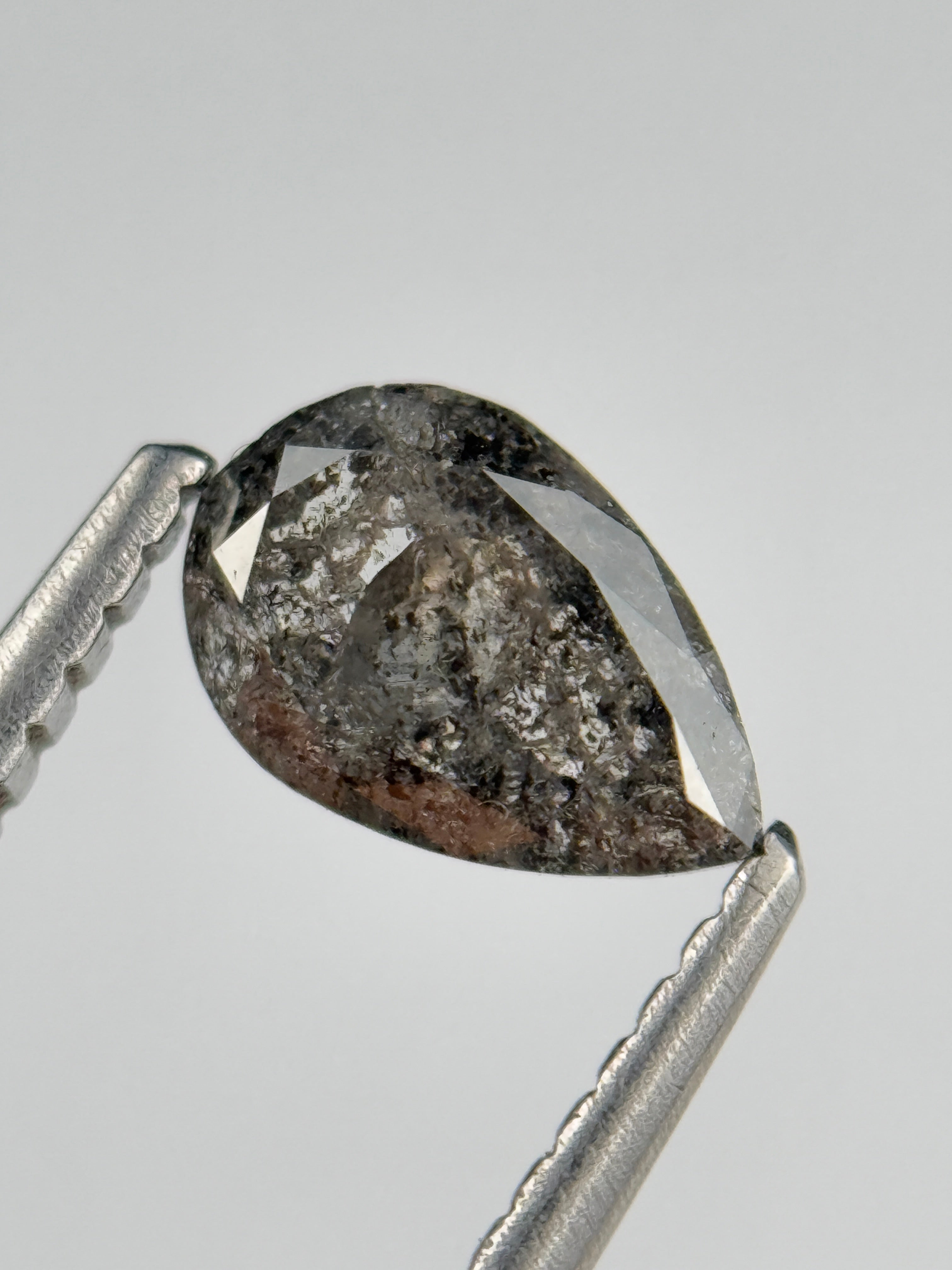 0.77 Ct Pear Rose Cut Grey Natural Salt and Pepper Diamond