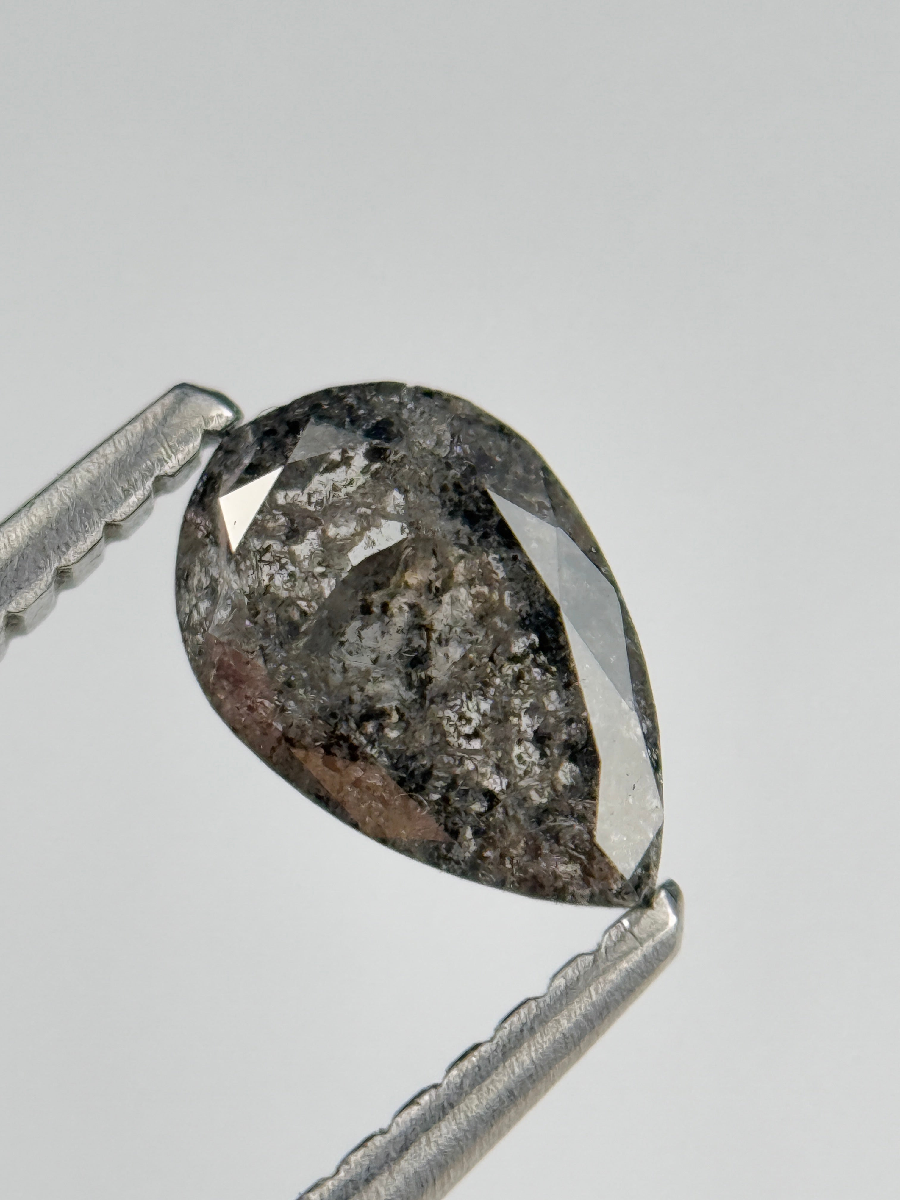 0.77 Ct Pear Rose Cut Grey Natural Salt and Pepper Diamond