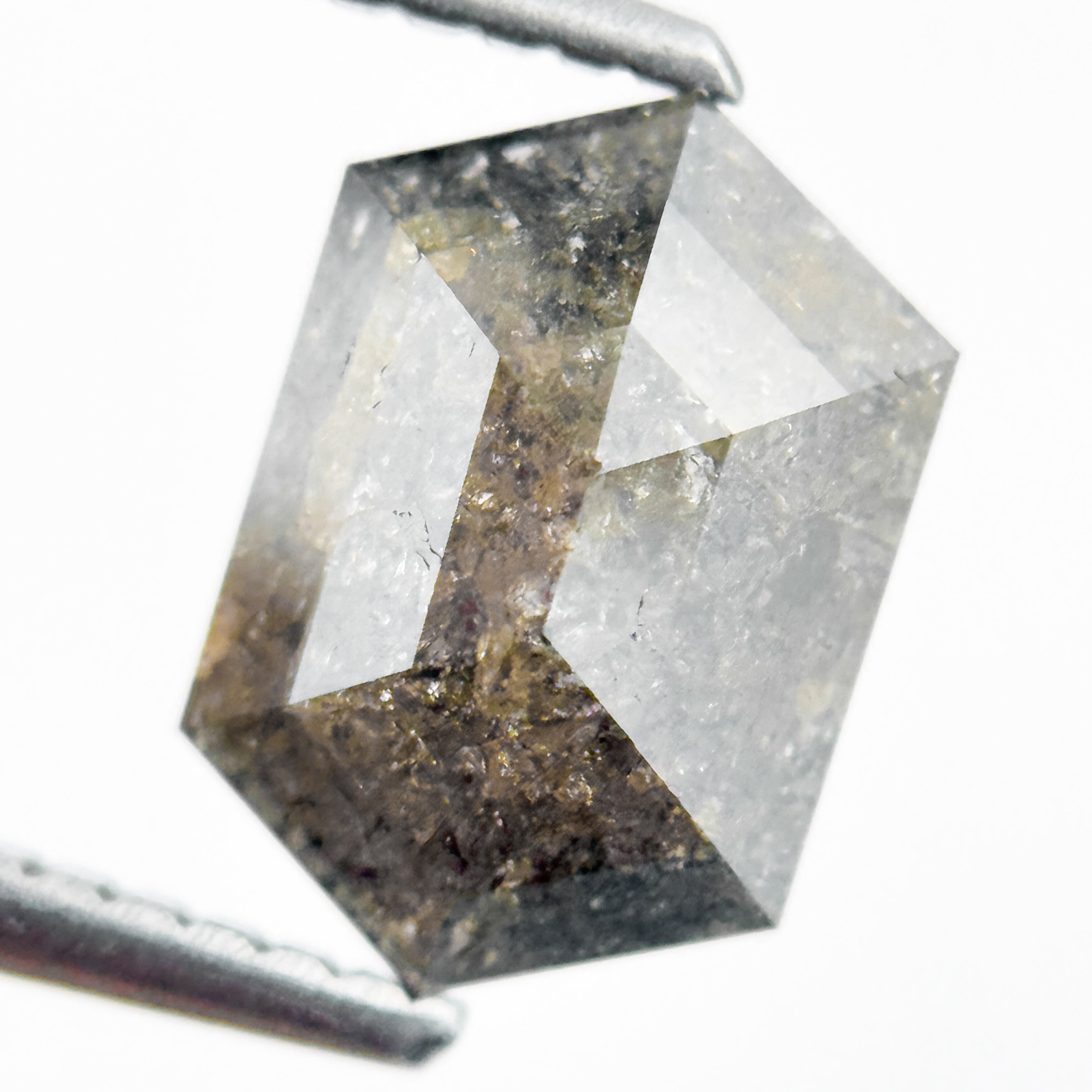 1.92 Ct Hexagon Rose Cut Yellow Natural Salt and Pepper Diamond