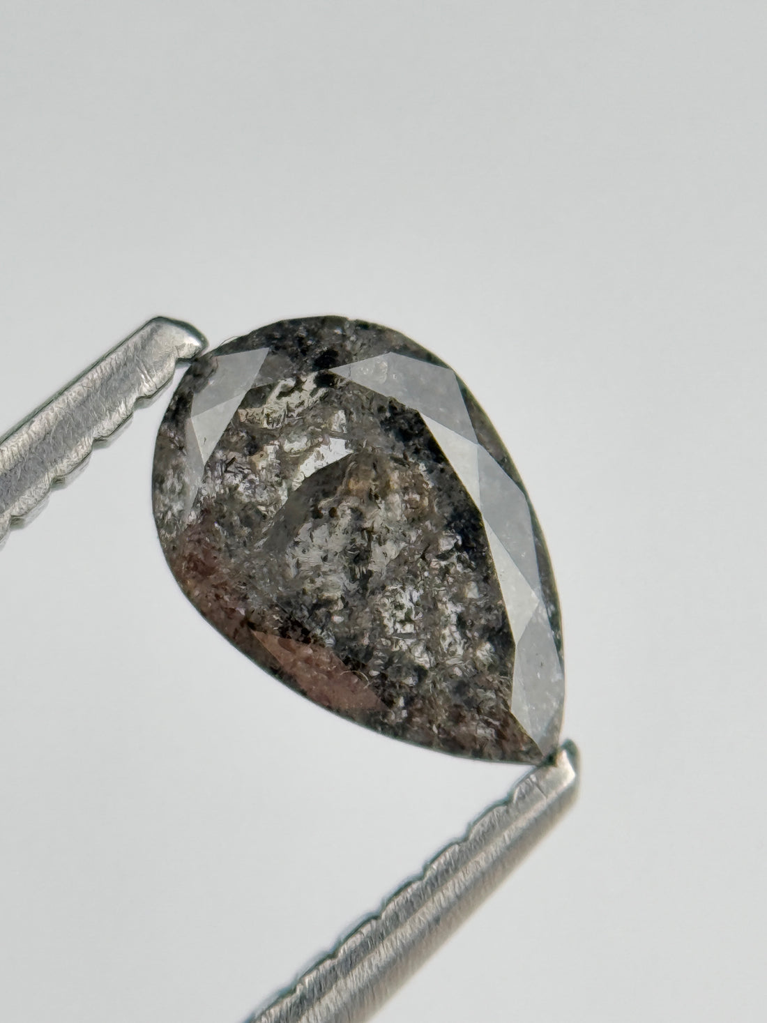 0.77 Ct Pear Rose Cut Grey Natural Salt and Pepper Diamond