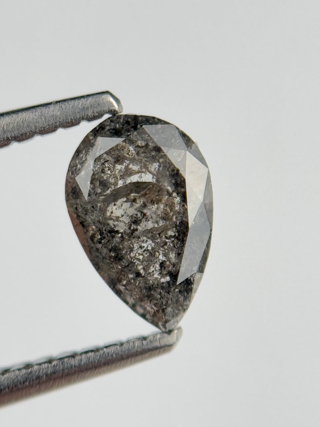 0.77 Ct Pear Rose Cut Grey Natural Salt and Pepper Diamond