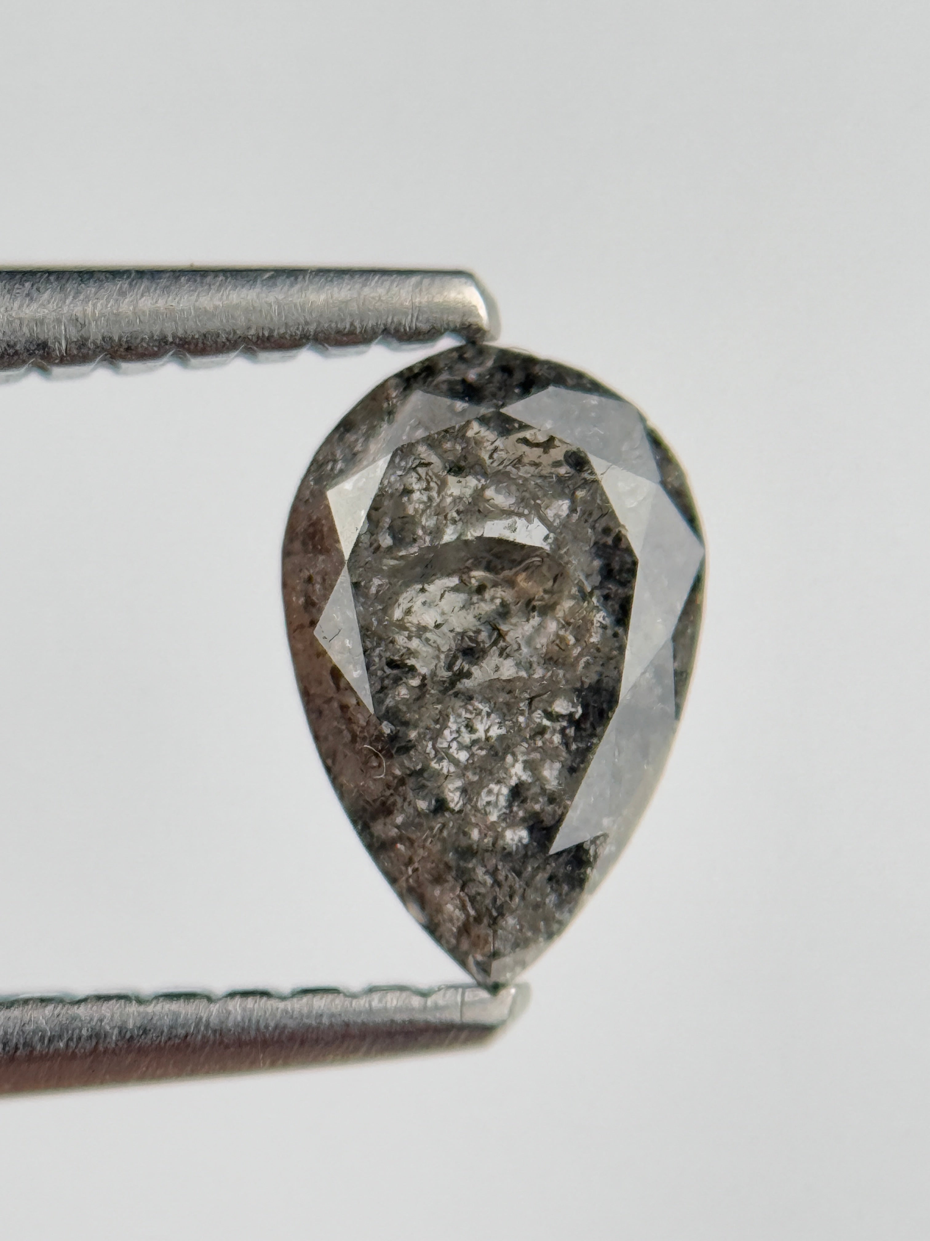0.77 Ct Pear Rose Cut Grey Natural Salt and Pepper Diamond