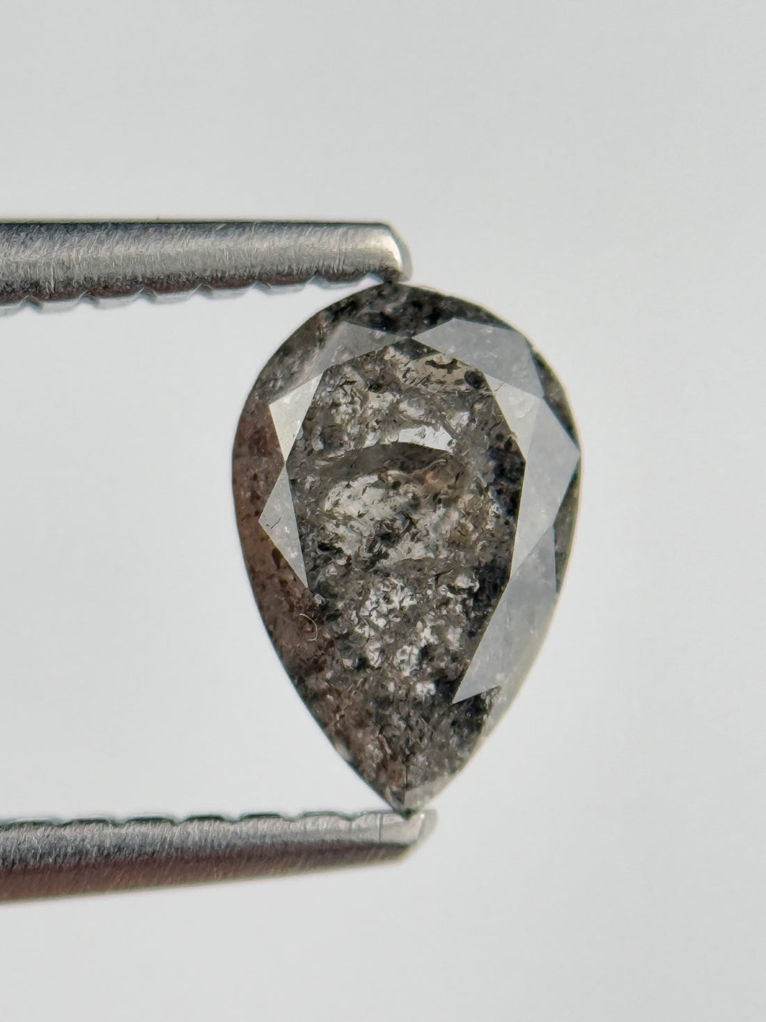 0.77 Ct Pear Rose Cut Grey Natural Salt and Pepper Diamond