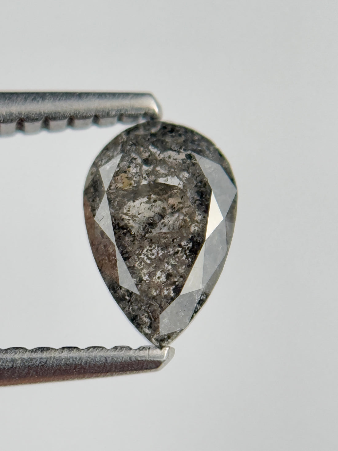 0.77 Ct Pear Rose Cut Grey Natural Salt and Pepper Diamond