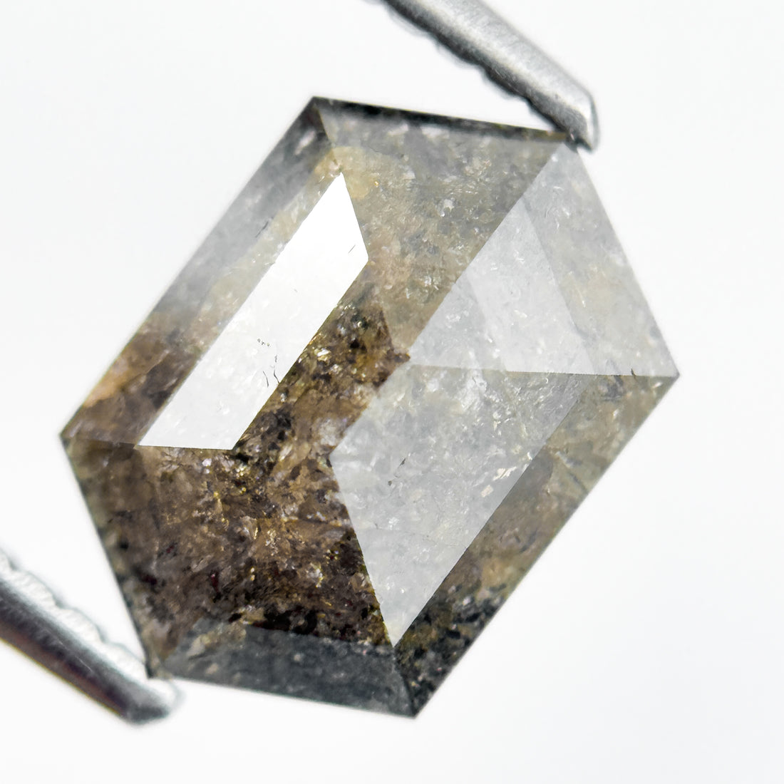 1.92 Ct Hexagon Rose Cut Yellow Natural Salt and Pepper Diamond