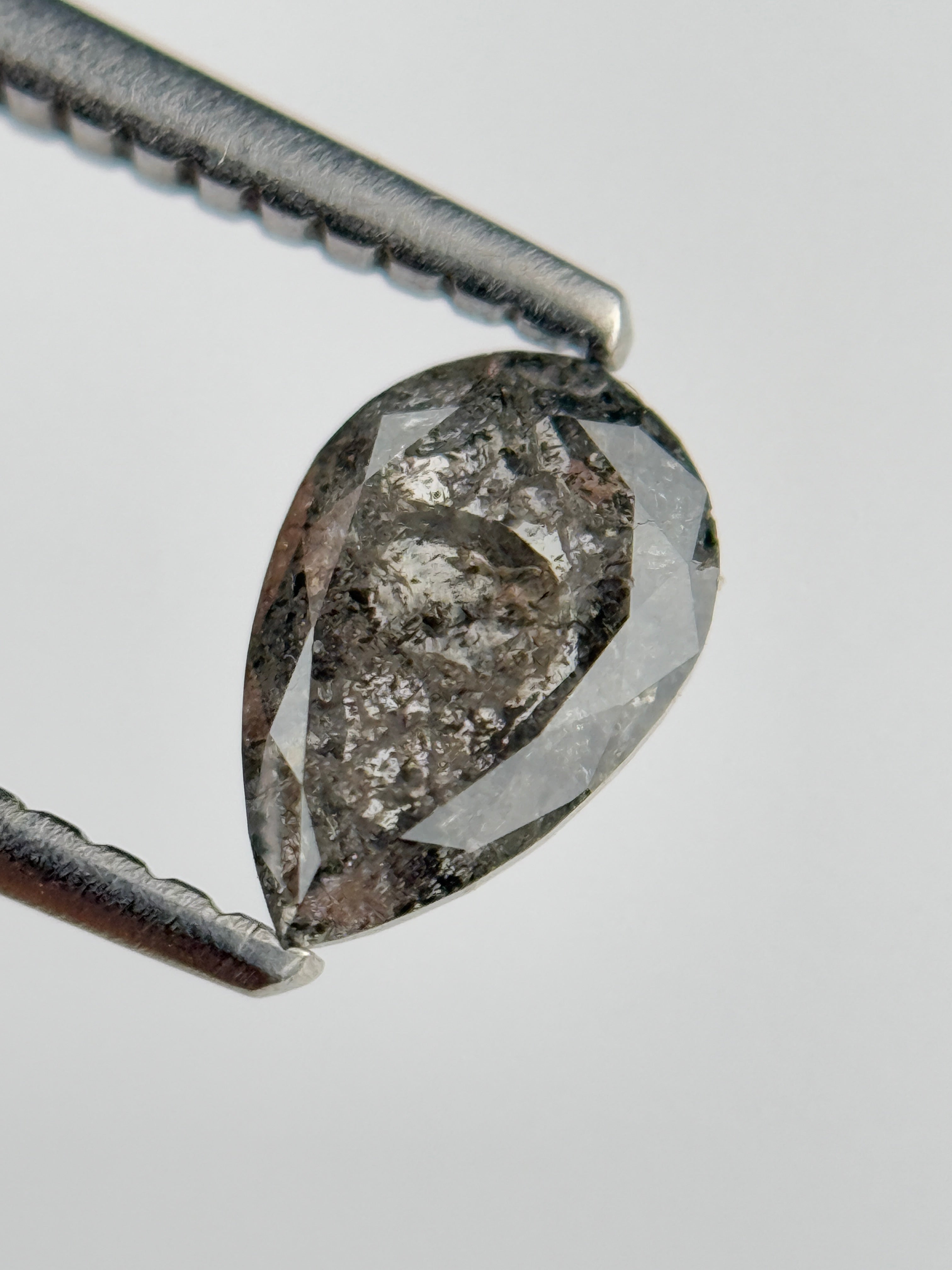 0.77 Ct Pear Rose Cut Grey Natural Salt and Pepper Diamond