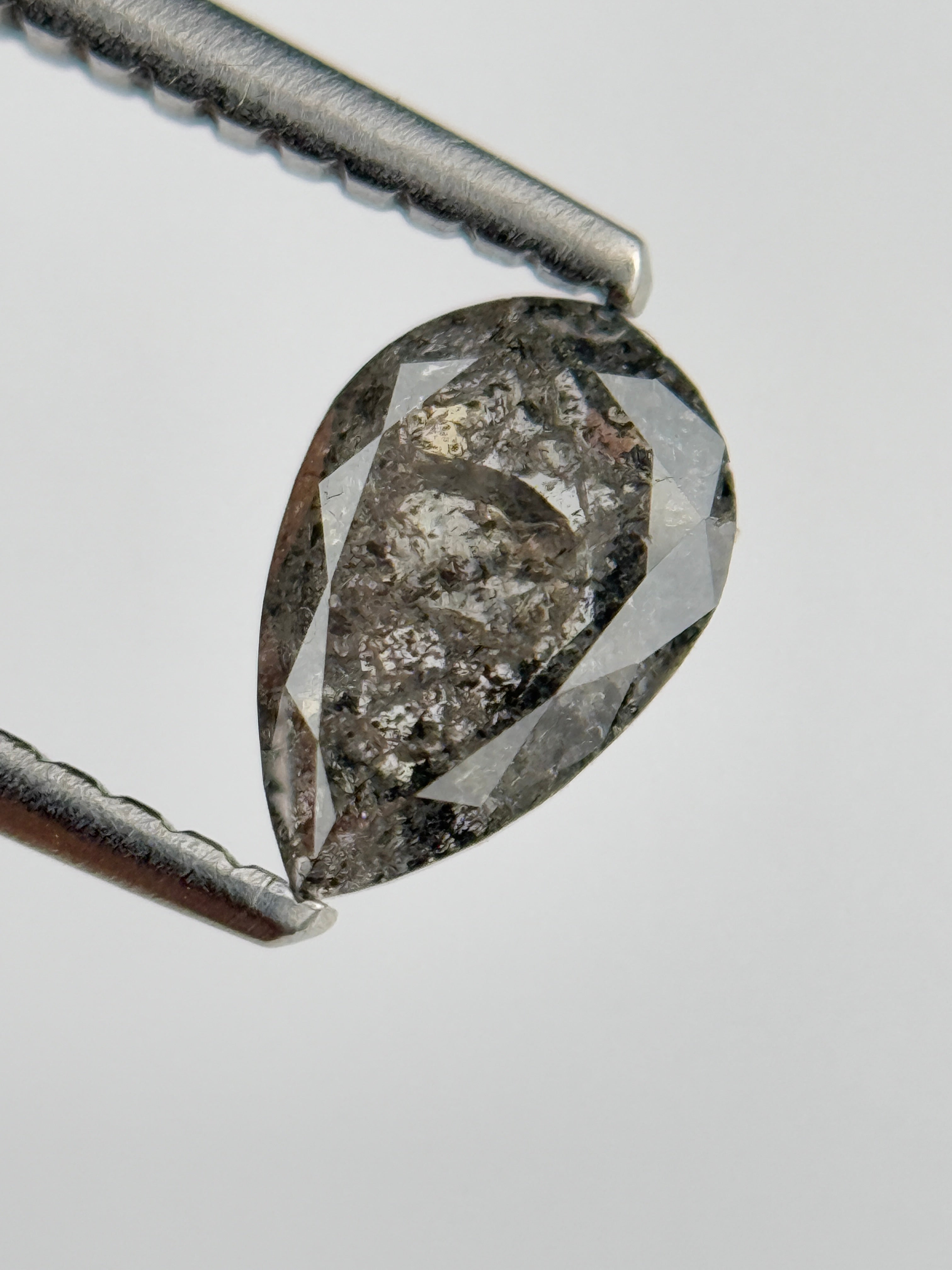 0.77 Ct Pear Rose Cut Grey Natural Salt and Pepper Diamond
