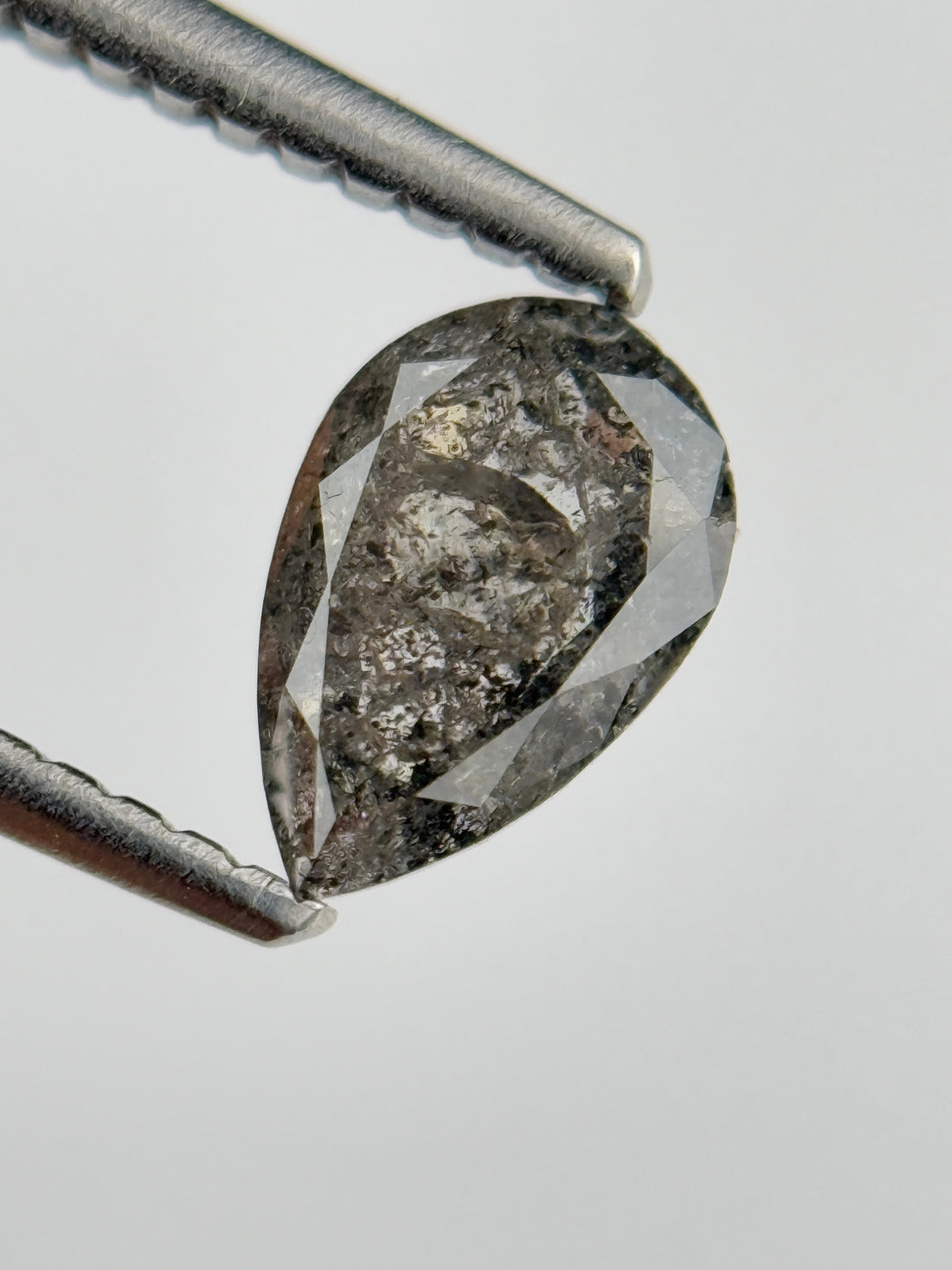 0.77 Ct Pear Rose Cut Grey Natural Salt and Pepper Diamond