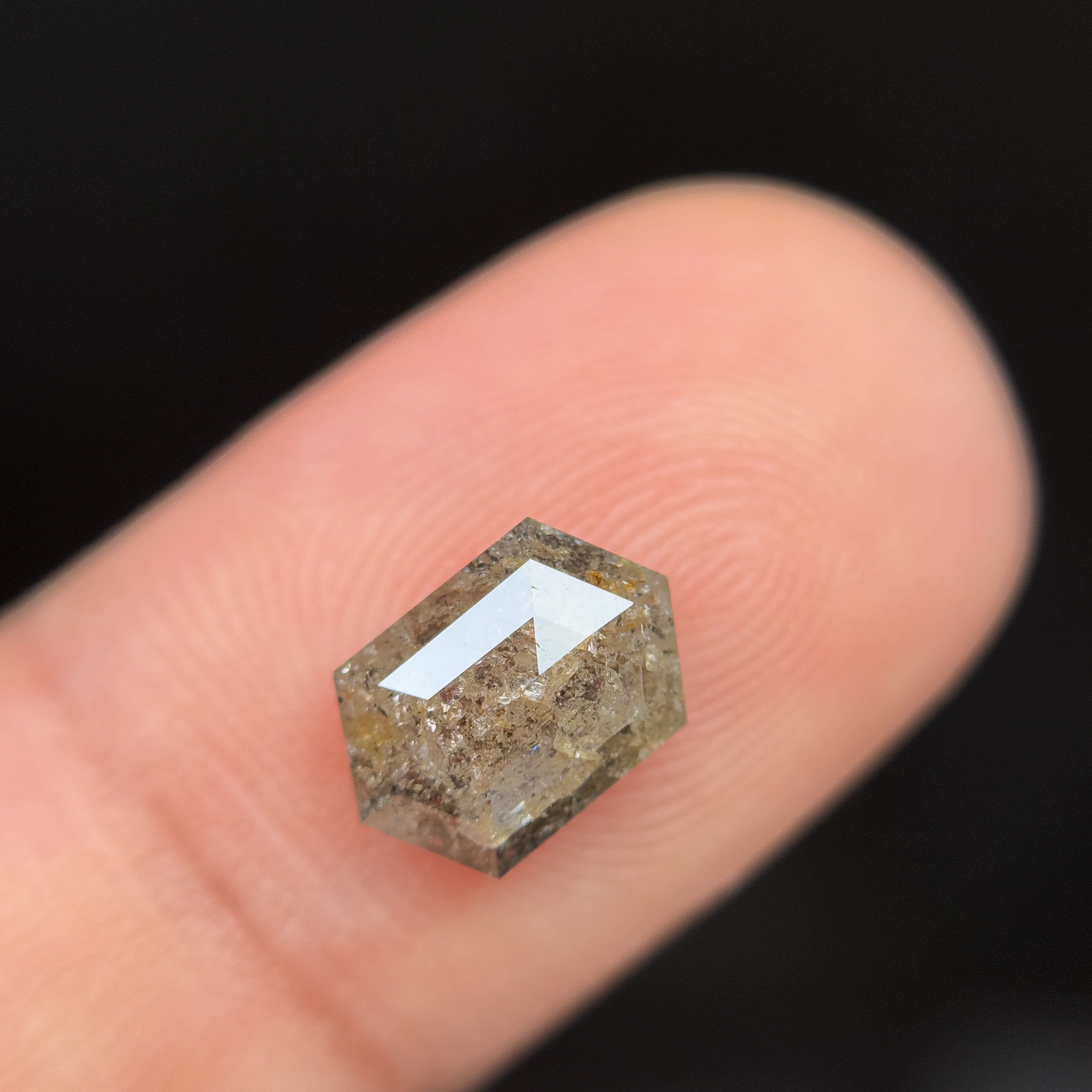 1.92 Ct Hexagon Rose Cut Yellow Natural Salt and Pepper Diamond