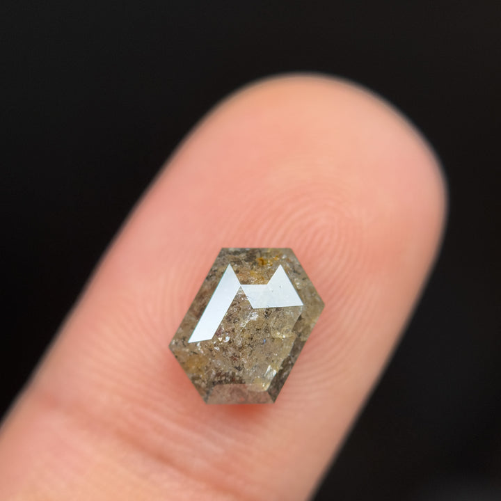 1.92 Ct Hexagon Rose Cut Yellow Natural Salt and Pepper Diamond