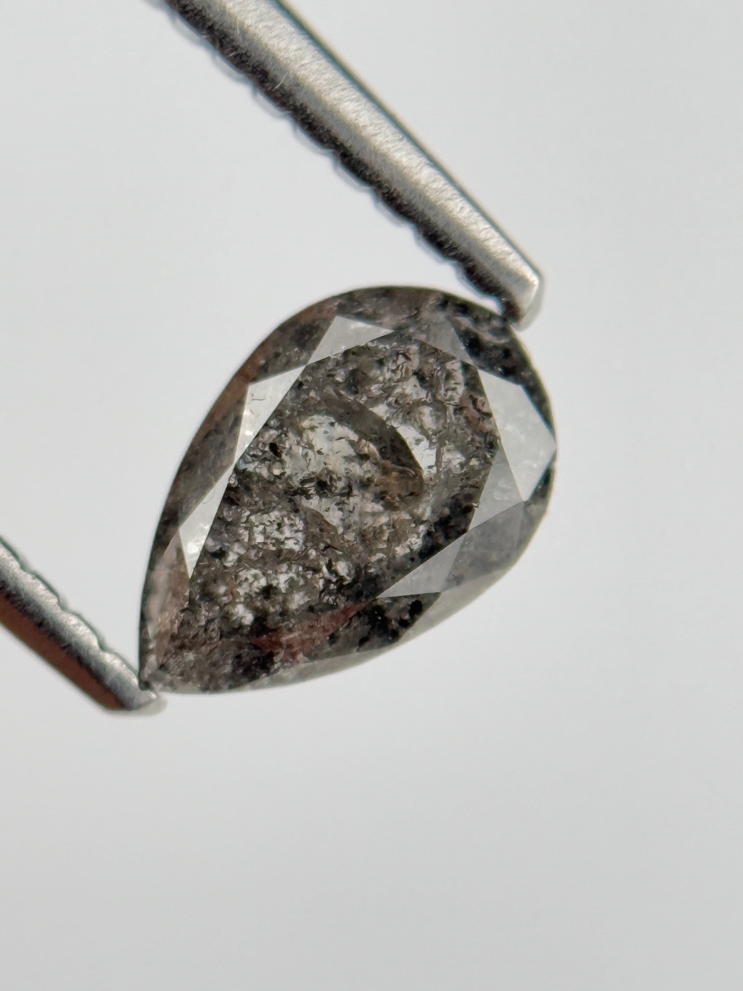 0.77 Ct Pear Rose Cut Grey Natural Salt and Pepper Diamond