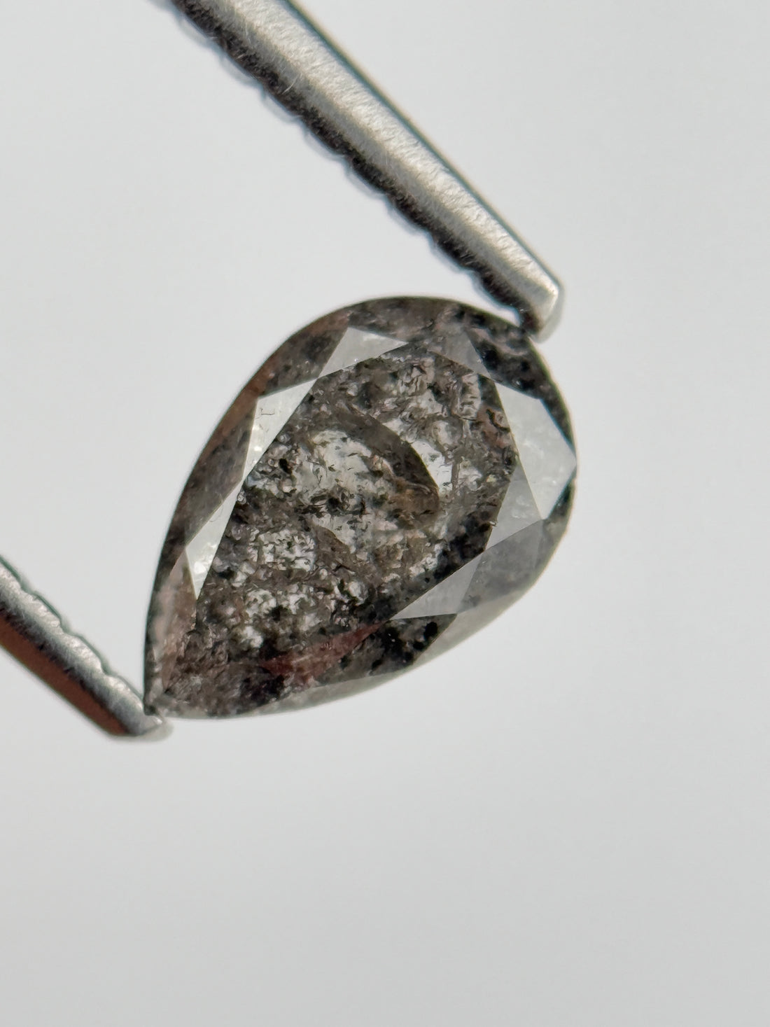 0.77 Ct Pear Rose Cut Grey Natural Salt and Pepper Diamond