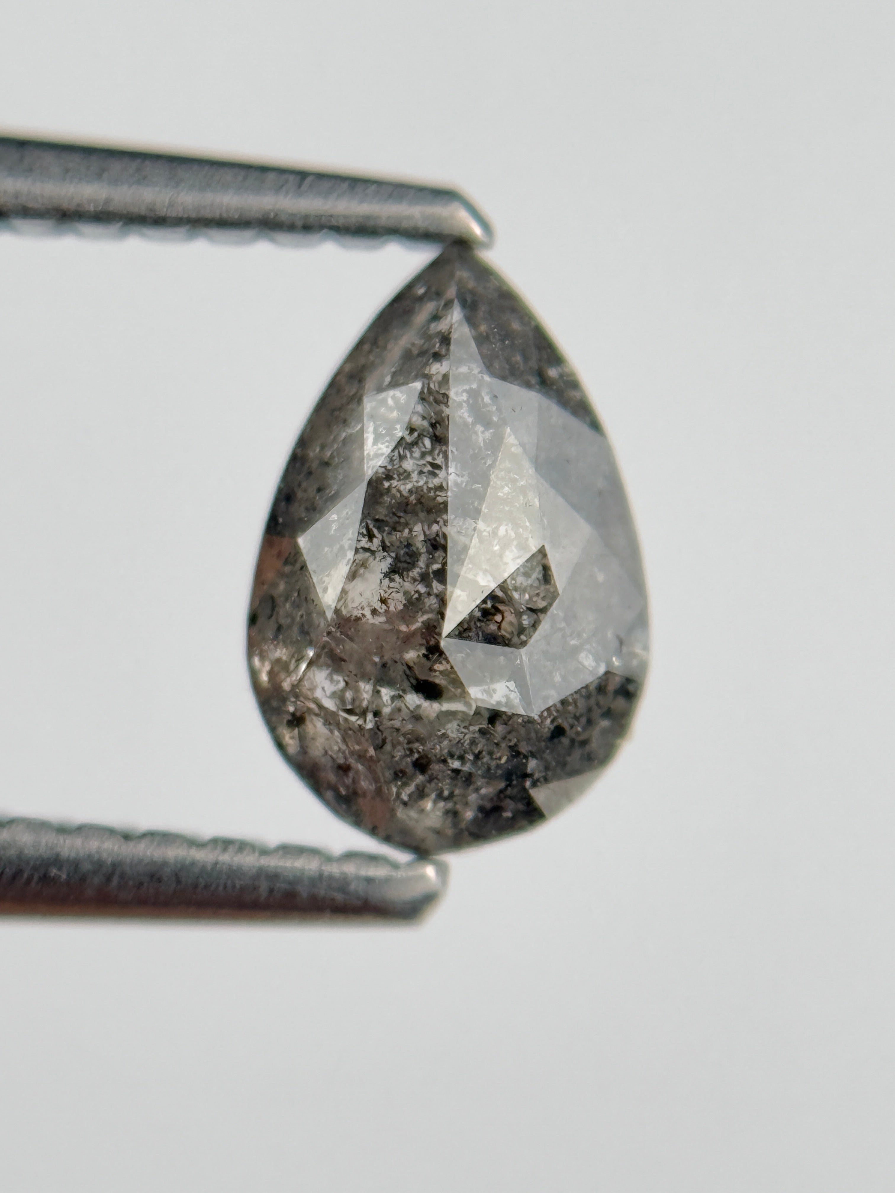0.77 Ct Pear Rose Cut Grey Natural Salt and Pepper Diamond
