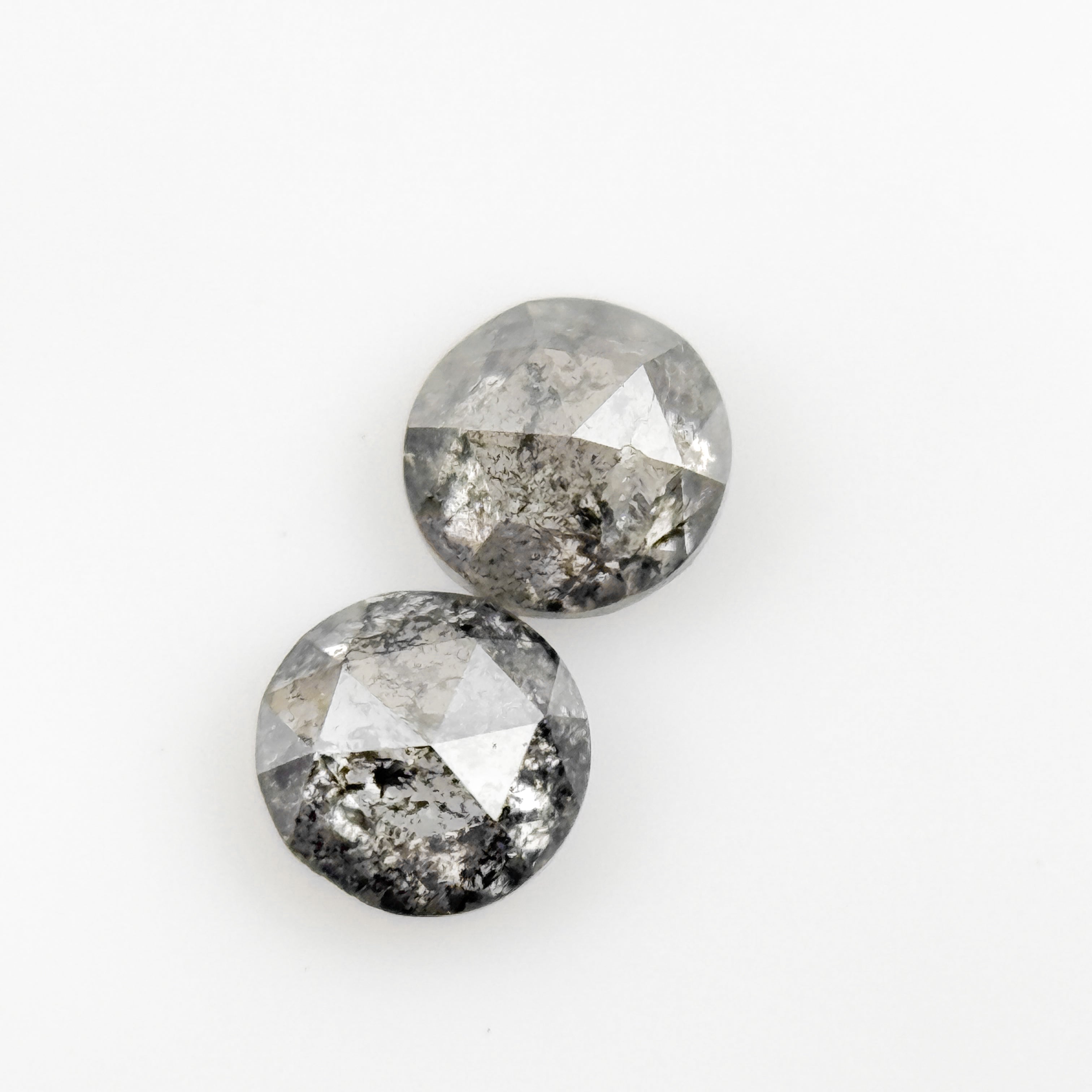 4 MM Round Rose Cut Grey Natural Fancy Diamond Pair