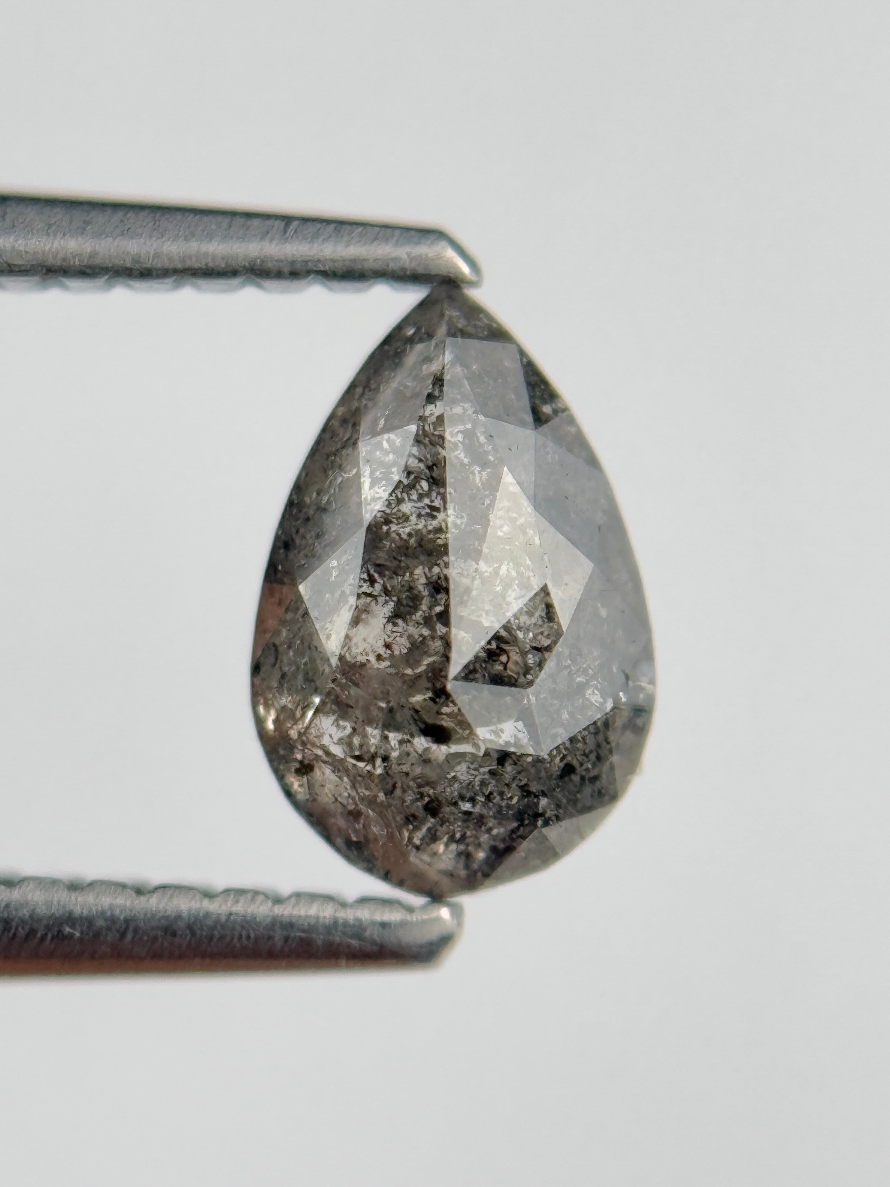 0.77 Ct Pear Rose Cut Grey Natural Salt and Pepper Diamond
