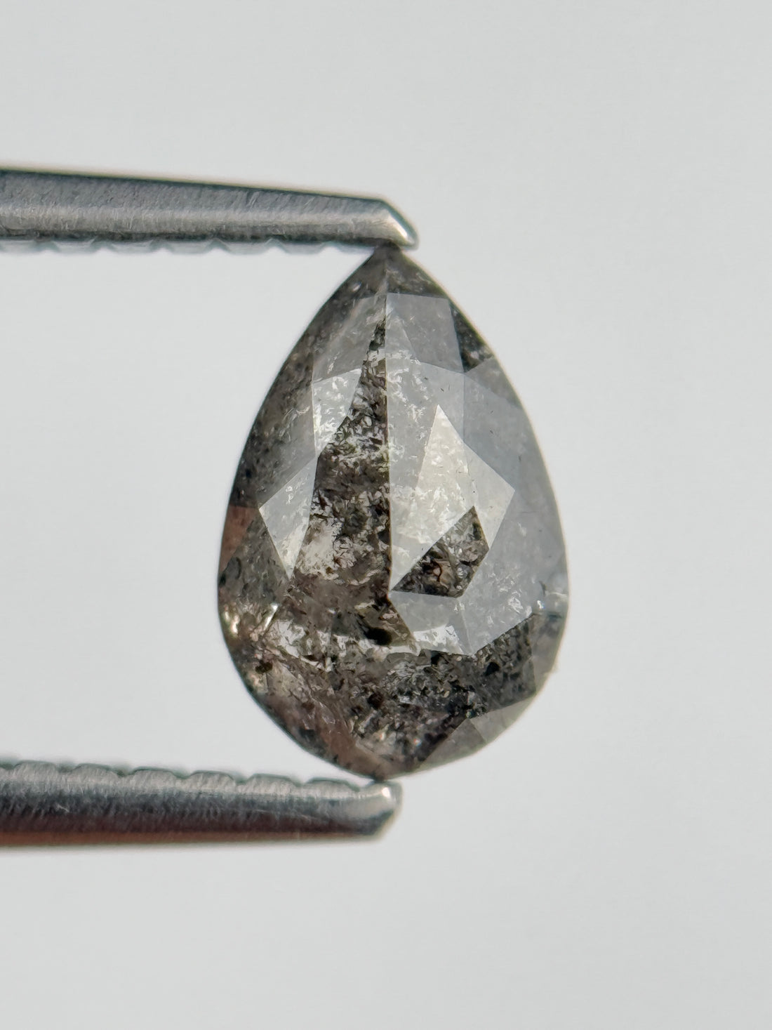 0.77 Ct Pear Rose Cut Grey Natural Salt and Pepper Diamond