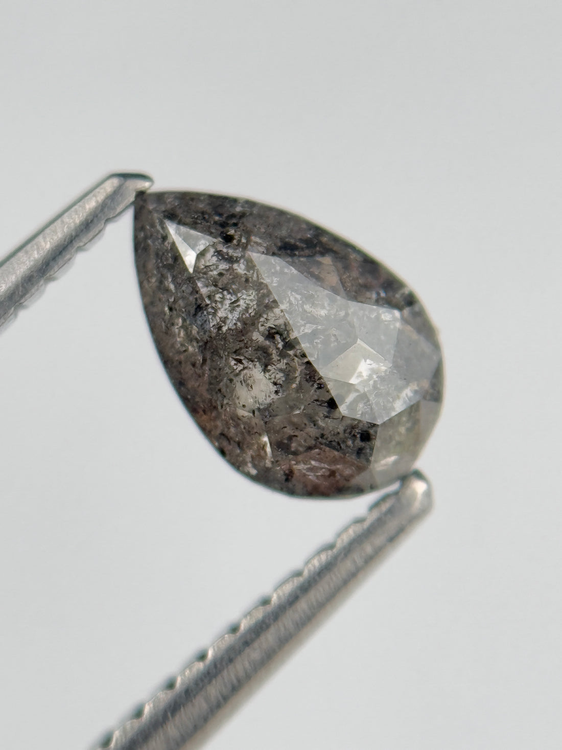 0.77 Ct Pear Rose Cut Grey Natural Salt and Pepper Diamond