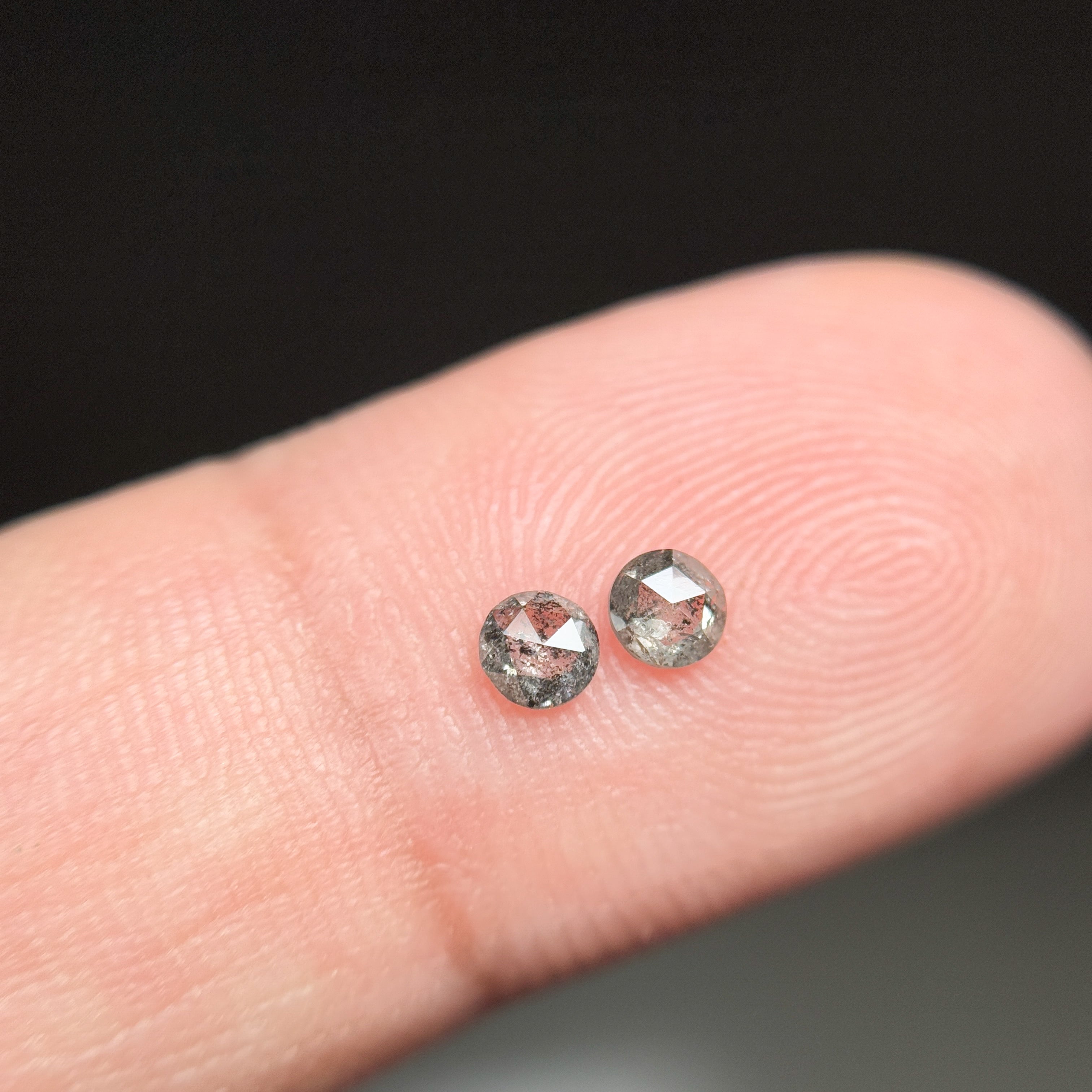 4 MM Round Rose Cut Grey Natural Fancy Diamond Pair