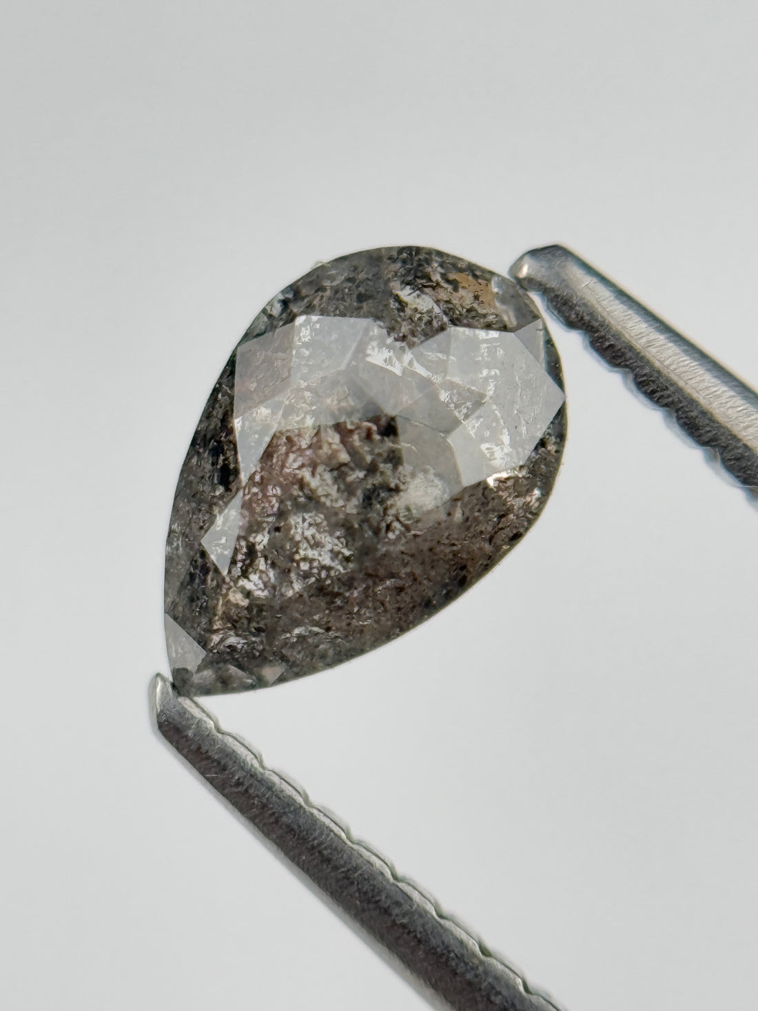 0.77 Ct Pear Rose Cut Grey Natural Salt and Pepper Diamond