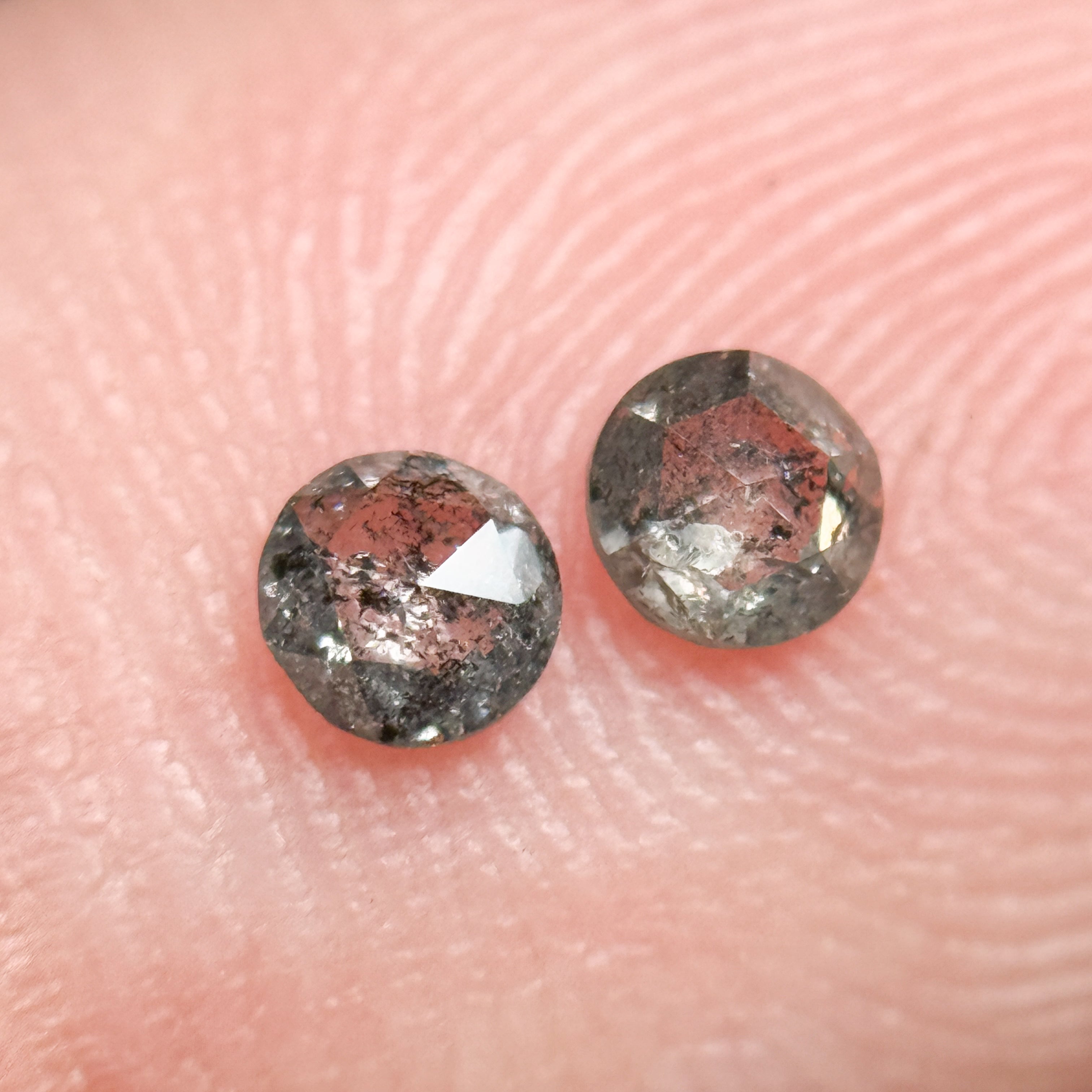 4 MM Round Rose Cut Grey Natural Fancy Diamond Pair