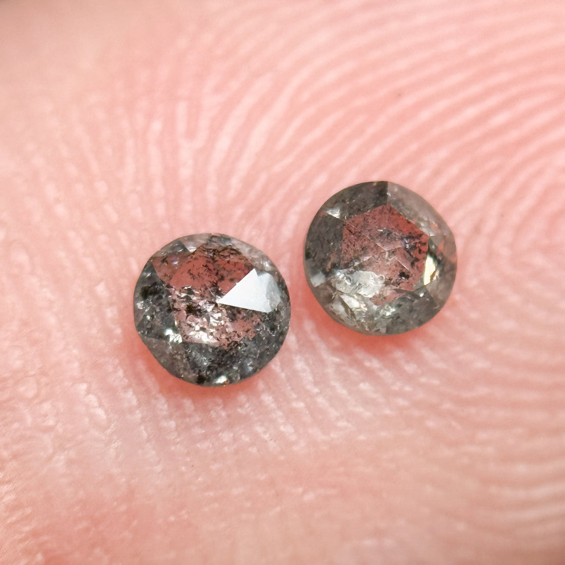 4 MM Round Rose Cut Grey Natural Fancy Diamond Pair