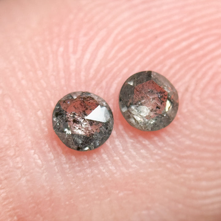 4 MM Round Rose Cut Grey Natural Fancy Diamond Pair