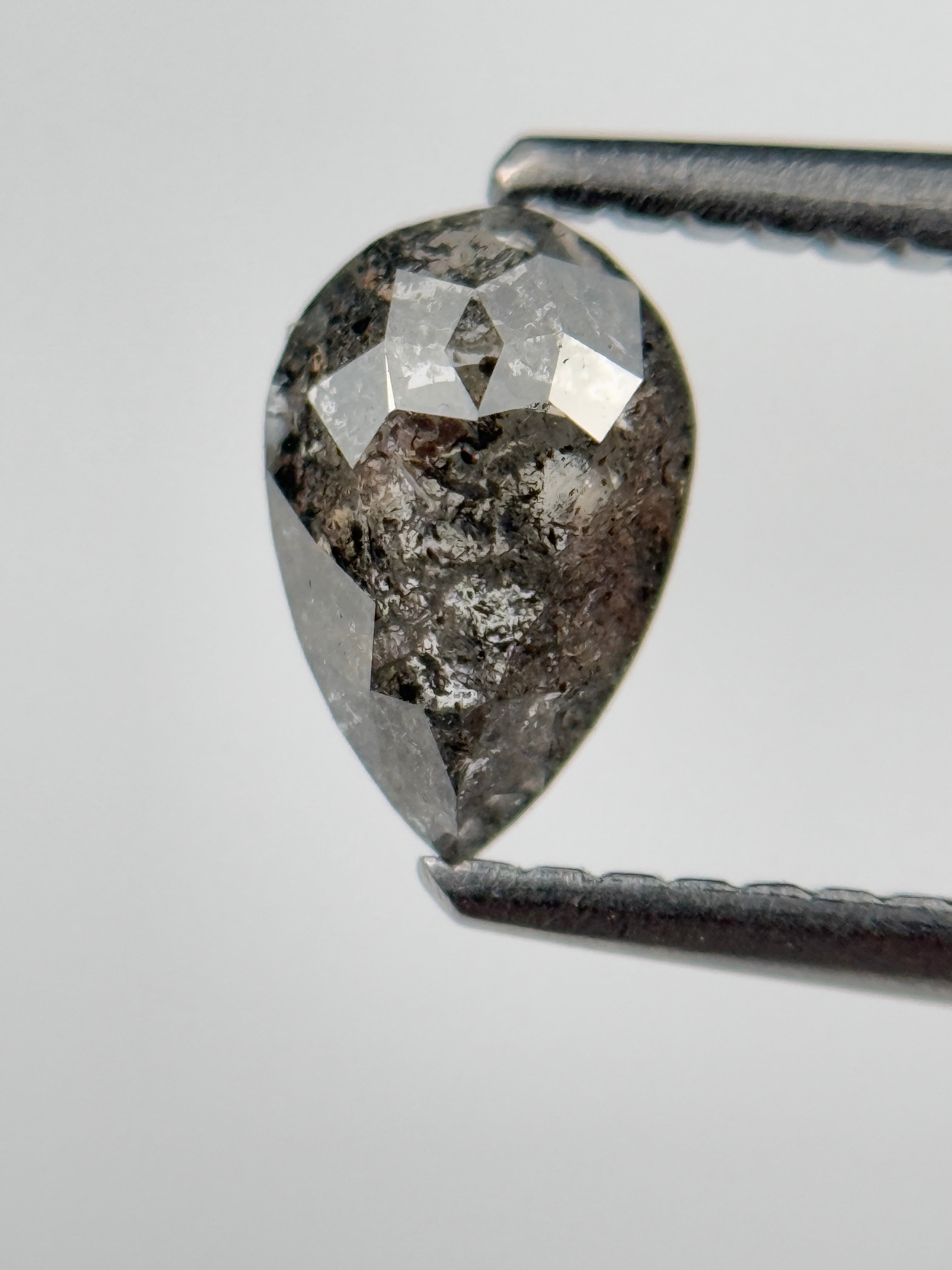 0.77 Ct Pear Rose Cut Grey Natural Salt and Pepper Diamond