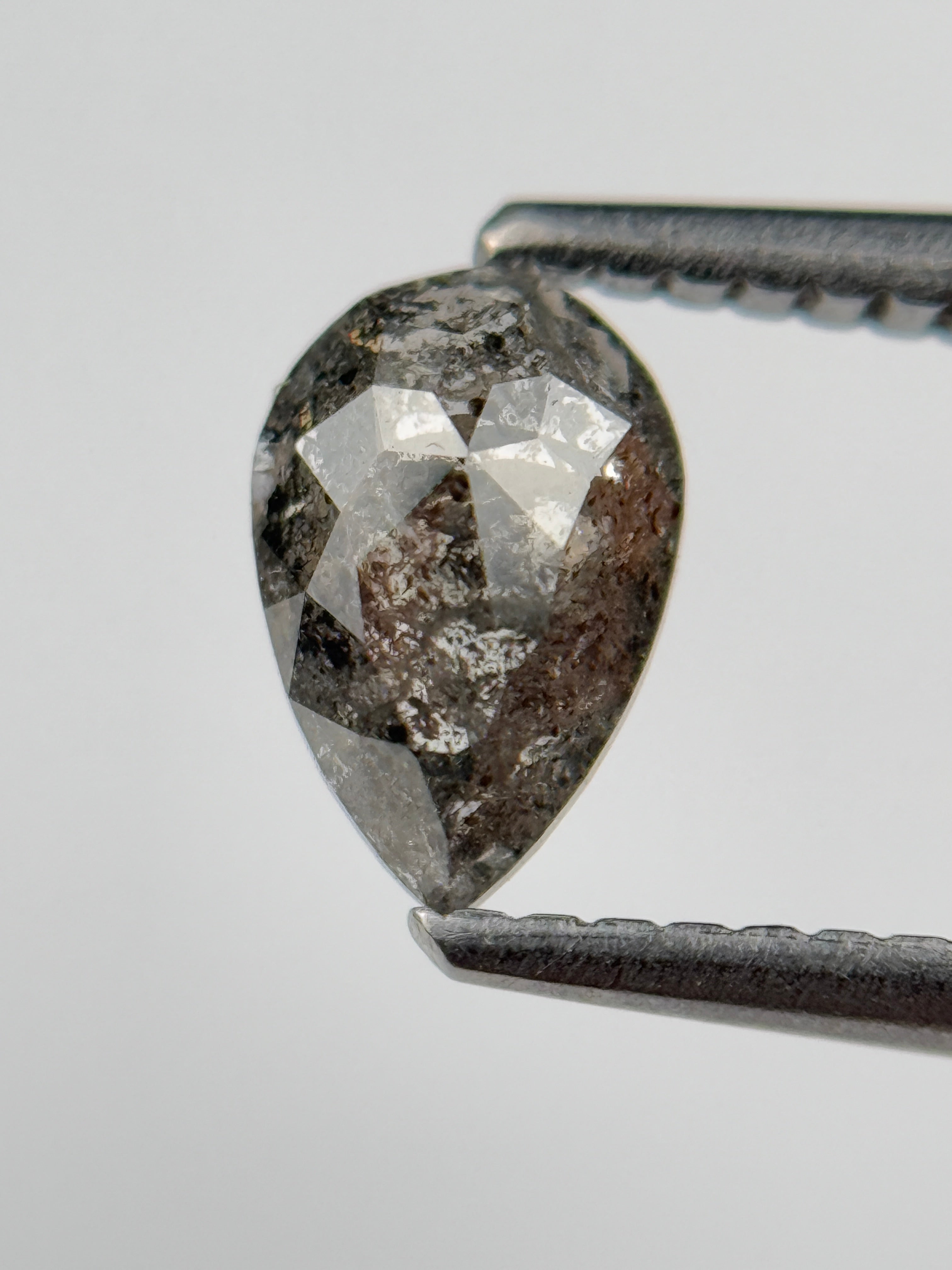 0.77 Ct Pear Rose Cut Grey Natural Salt and Pepper Diamond