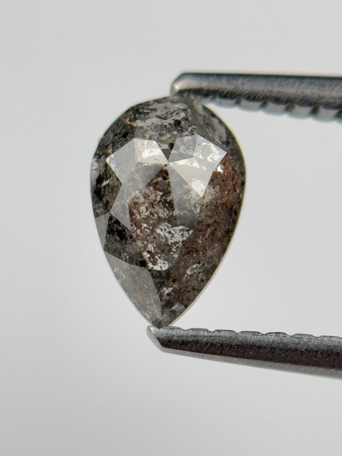 0.77 Ct Pear Rose Cut Grey Natural Salt and Pepper Diamond