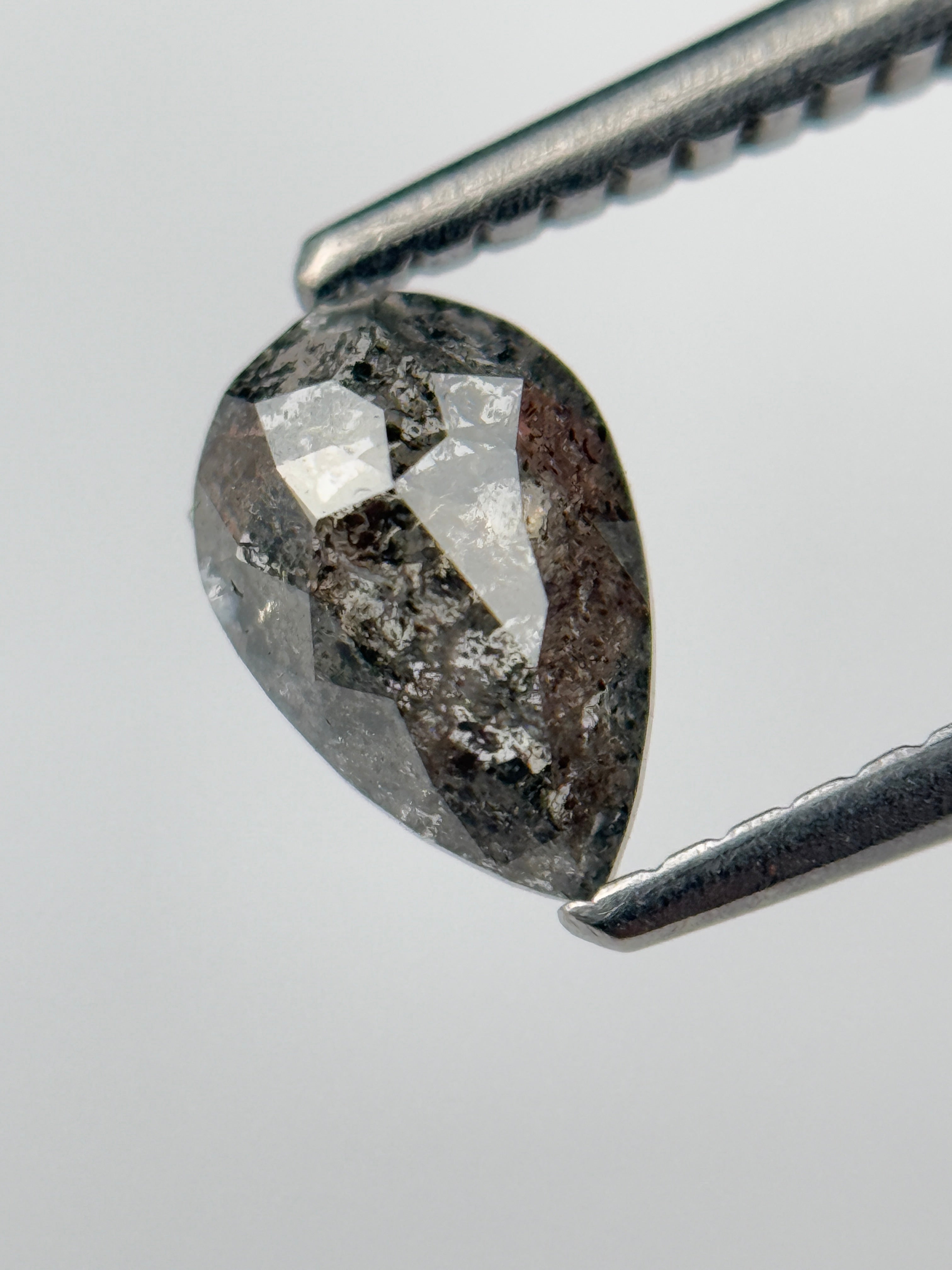 0.77 Ct Pear Rose Cut Grey Natural Salt and Pepper Diamond