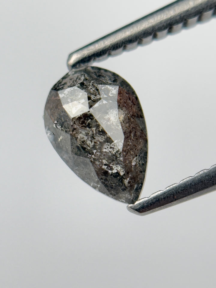 0.77 Ct Pear Rose Cut Grey Natural Salt and Pepper Diamond