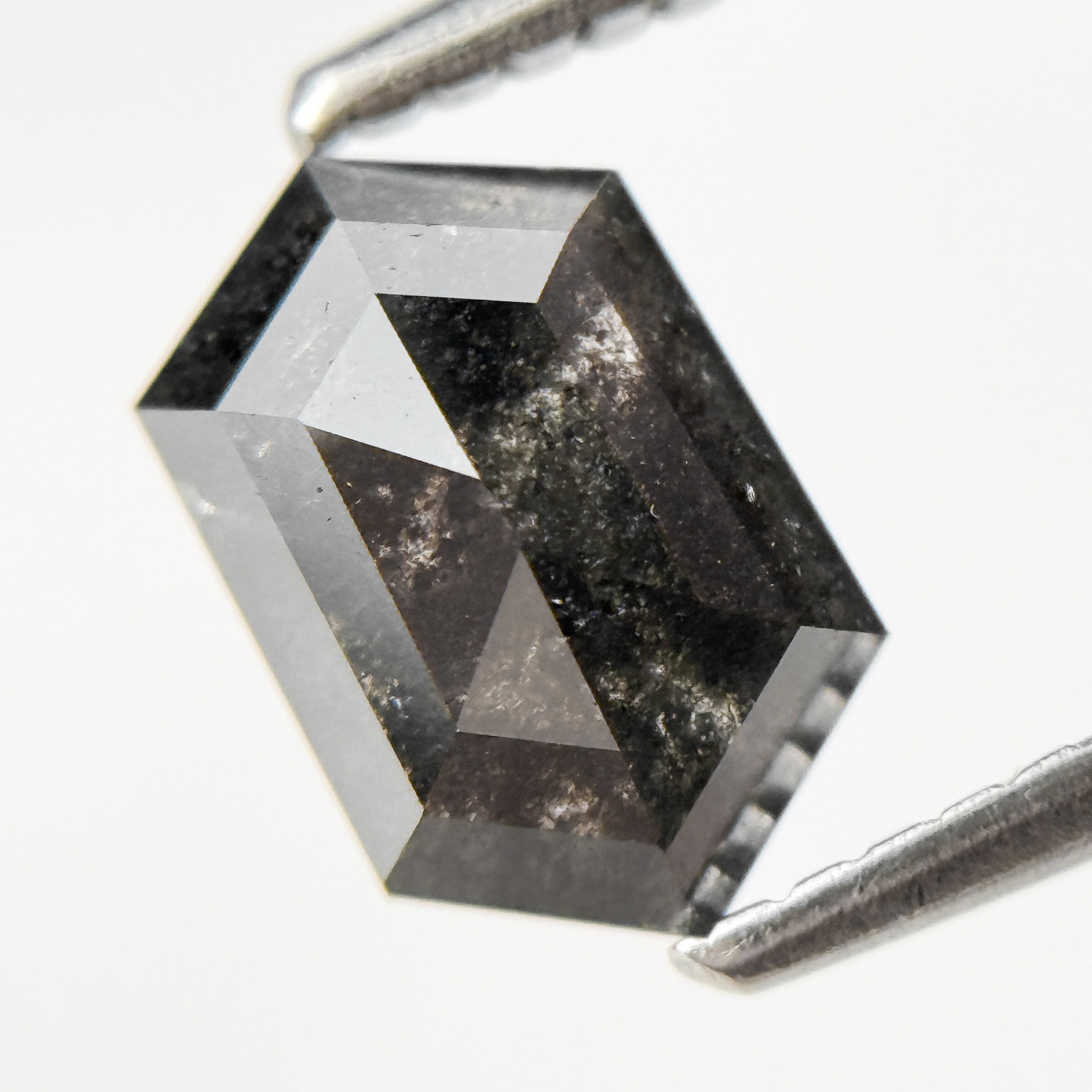 1.05 Ct Hexagon Rose Cut Grey Natural Salt and Pepper Diamond