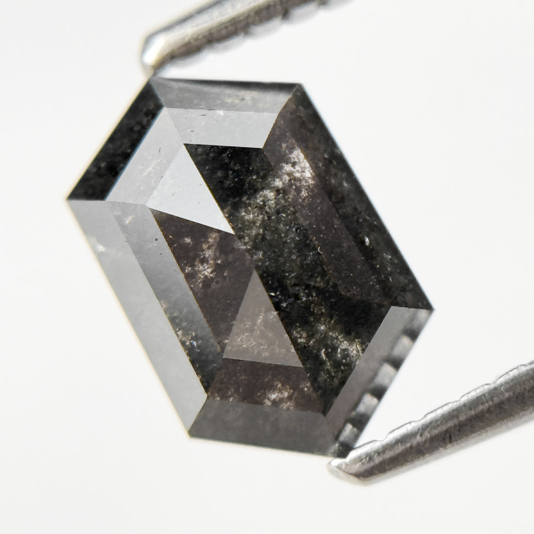 1.05 Ct Hexagon Rose Cut Grey Natural Salt and Pepper Diamond